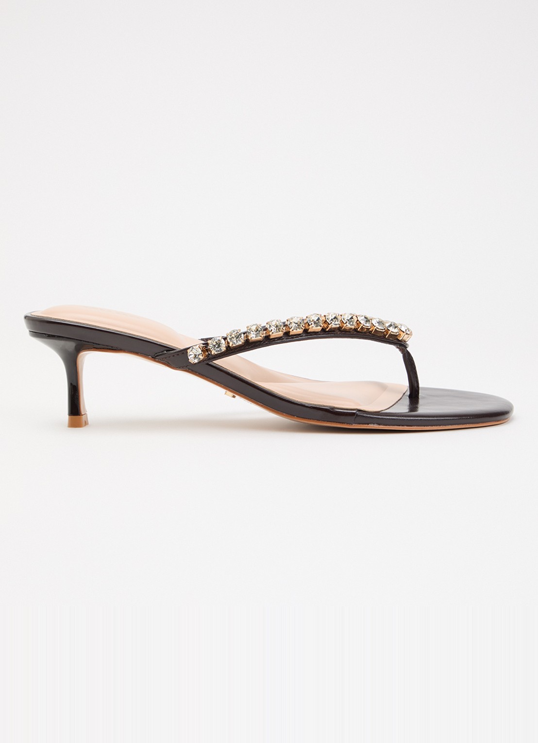 Dune London Mimis sandalette van leer met strass - voorkant 2 donkerbruin