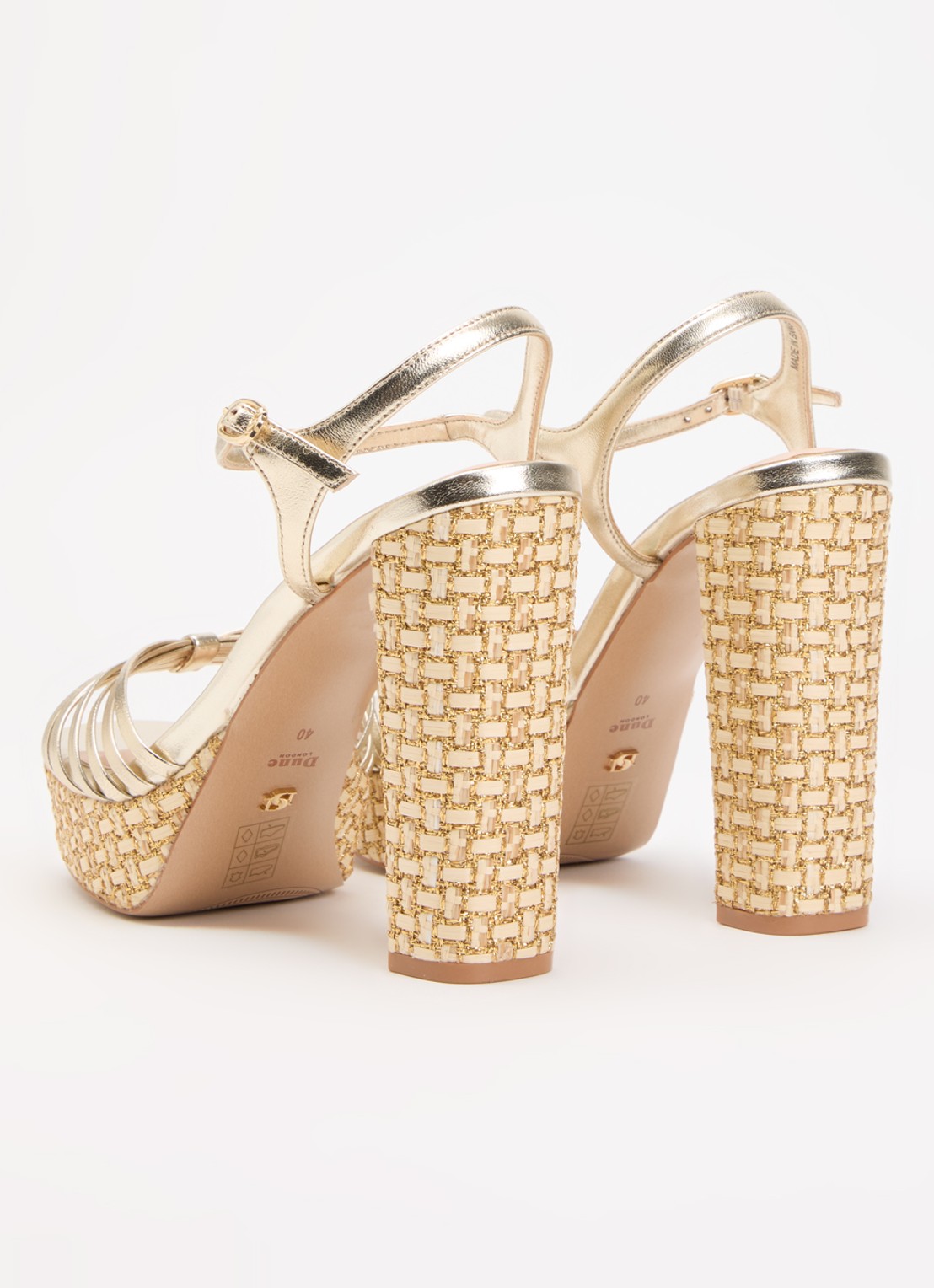Dune London Minogue sandalette van leer met metallic finish - achterkant goud