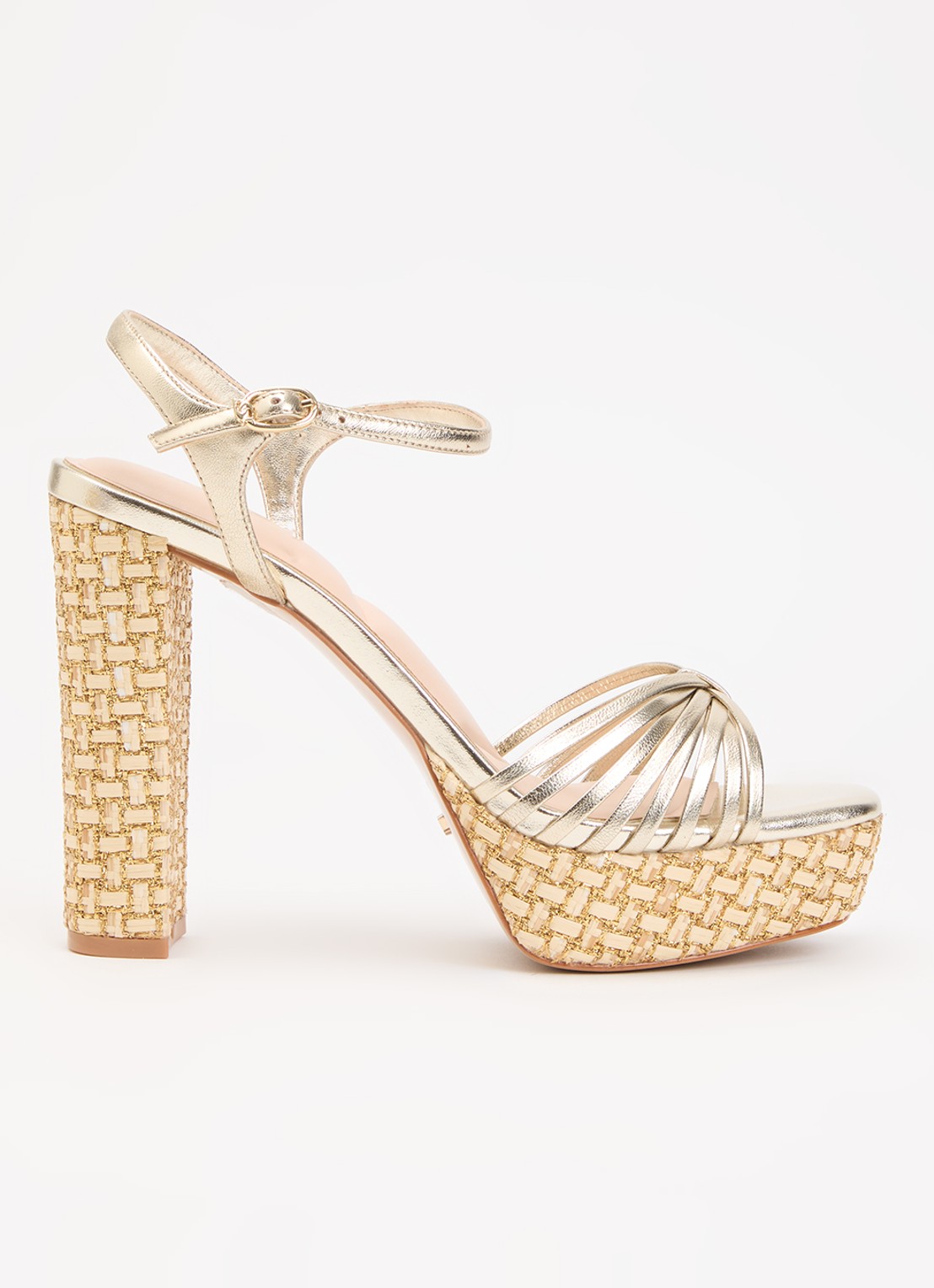 Dune London Minogue sandalette van leer met metallic finish - voorkant 5 goud