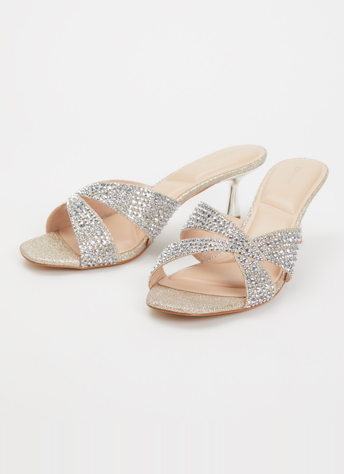 Dune London Monette muiltje met glitter en strass - detail goud