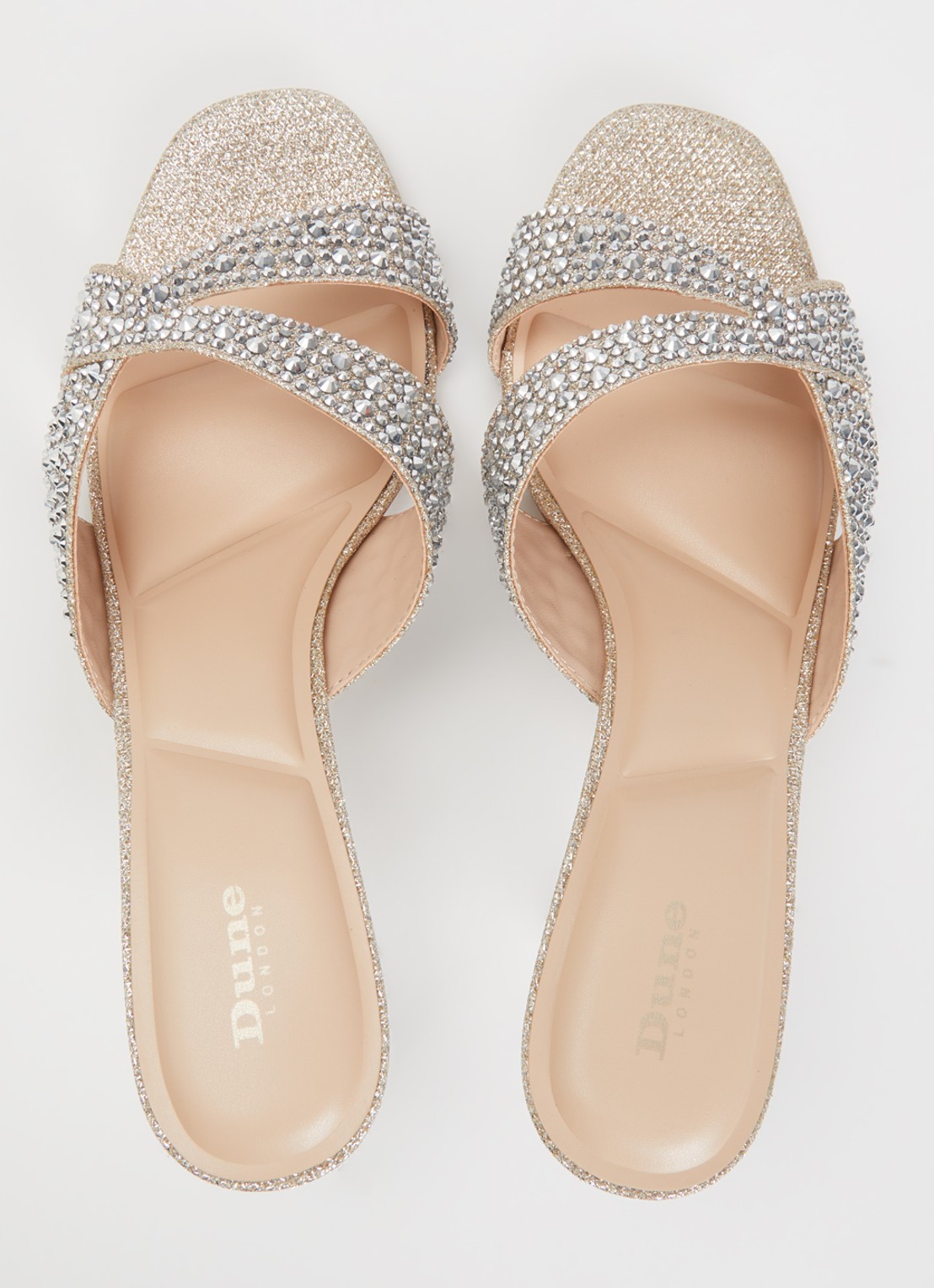 Dune London Monette muiltje met glitter en strass - detail 2 goud