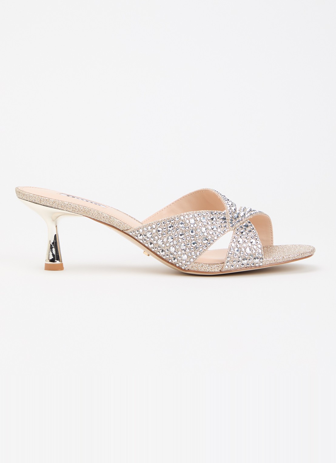 Dune London Monette muiltje met strass  - voorkant 2 zilver