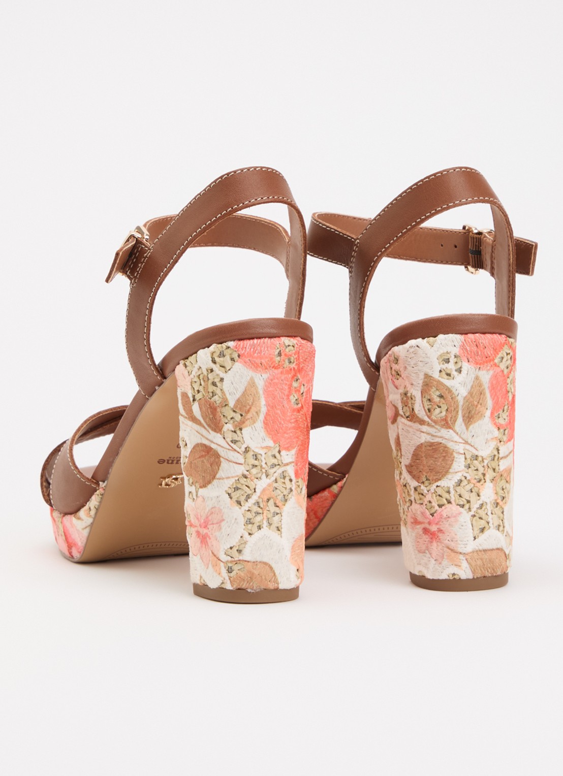 Dune London Monique sandalette met bloemenprint - achterkant 2 bruin