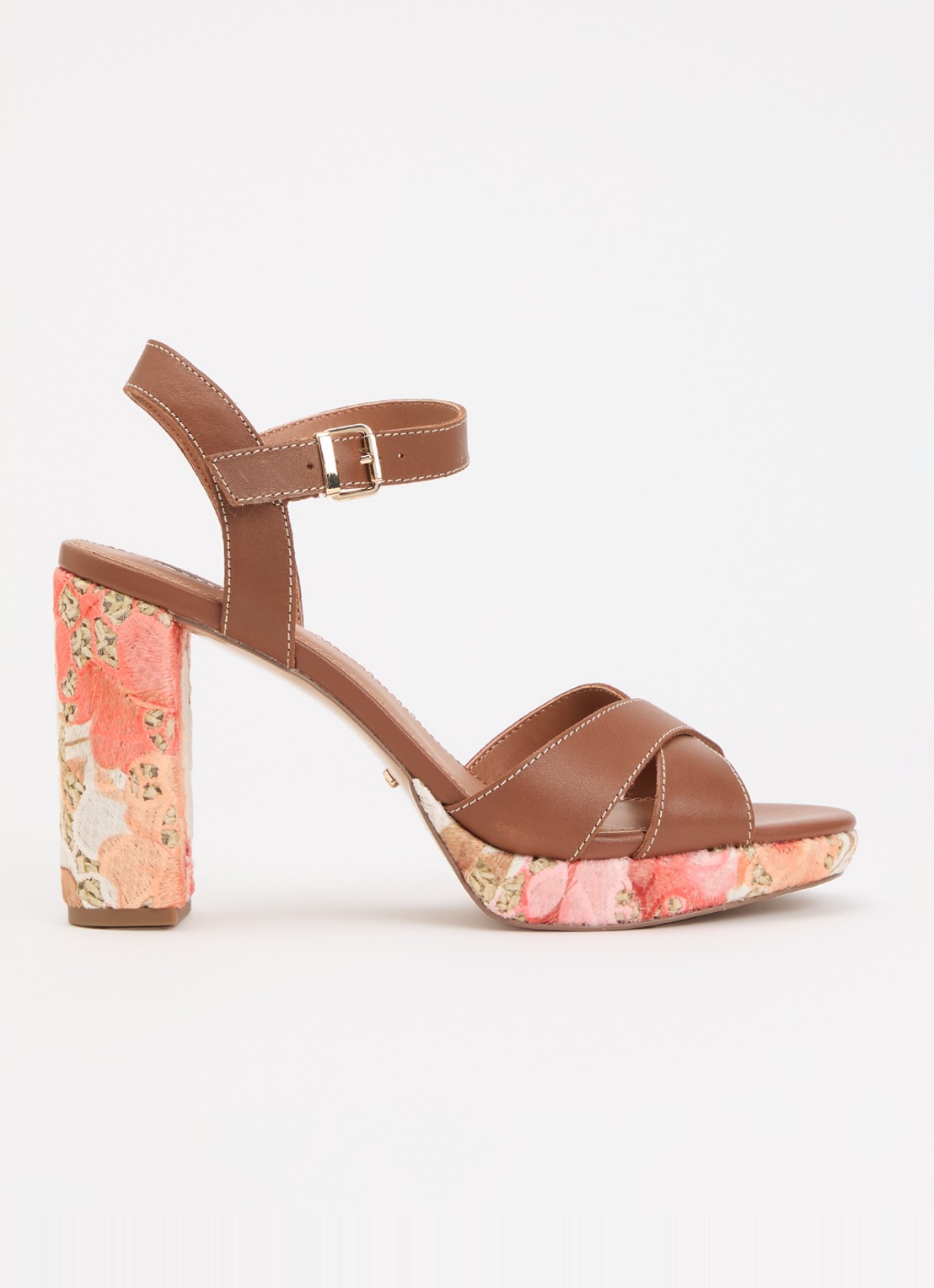 Dune London Monique sandalette met bloemenprint - voorkant bruin