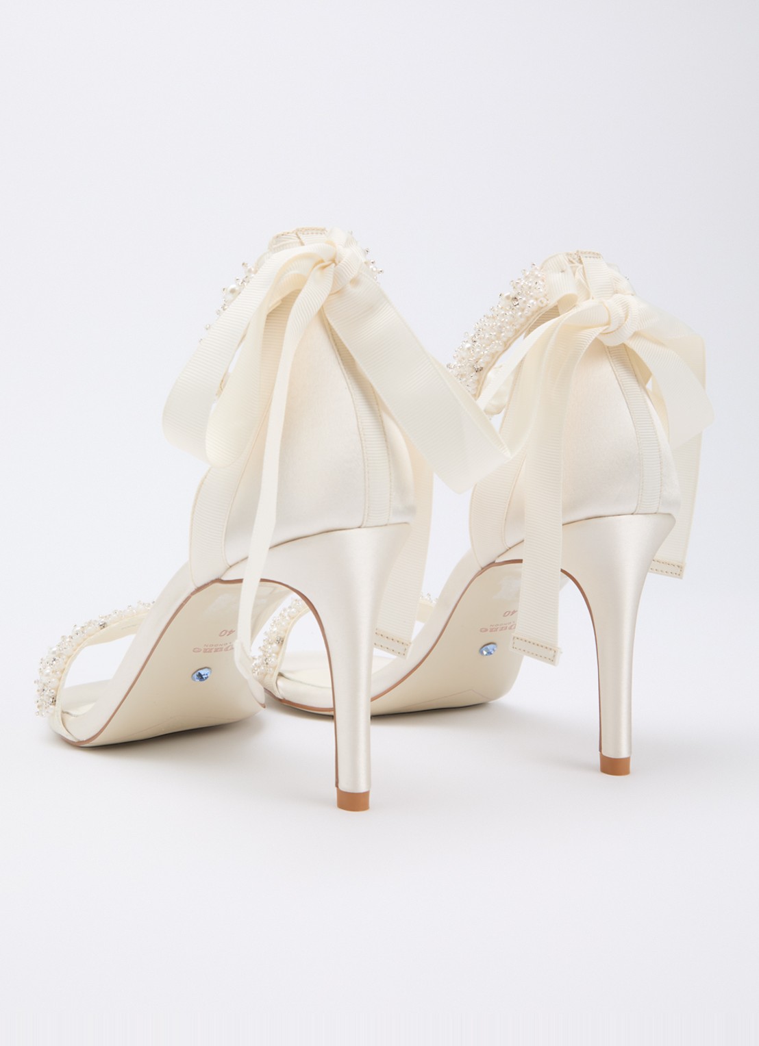 Dune London Moonstruck sandalette van satijn met strass - achterkant 5 ivoor