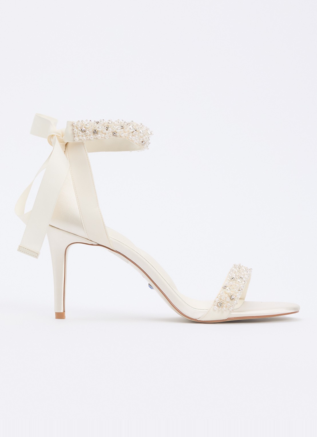 Dune London Moonstruck sandalette van satijn met strass - voorkant 4 ivoor