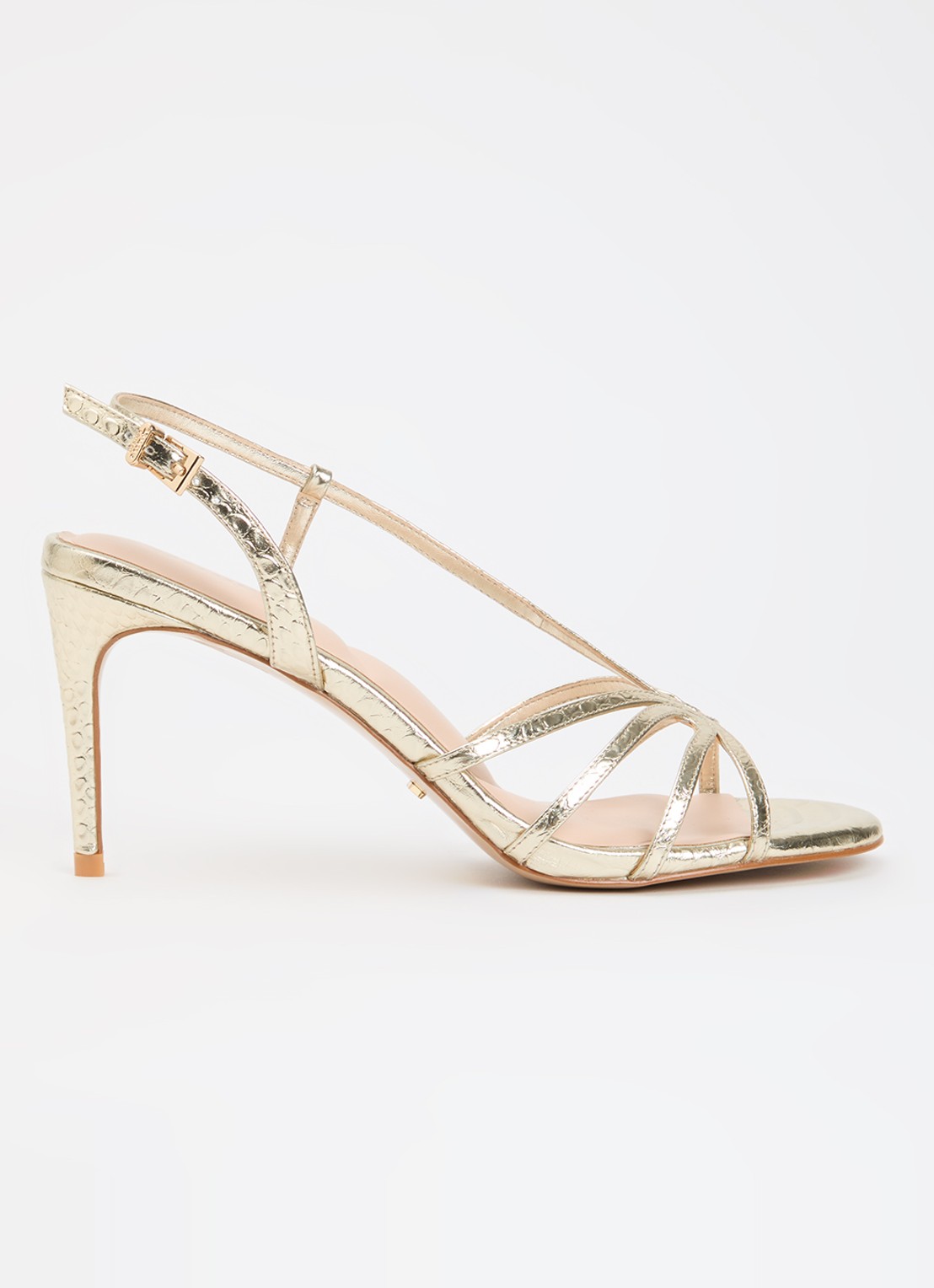 Dune London Morning sandalette van leer met metallic finish - voorkant goud