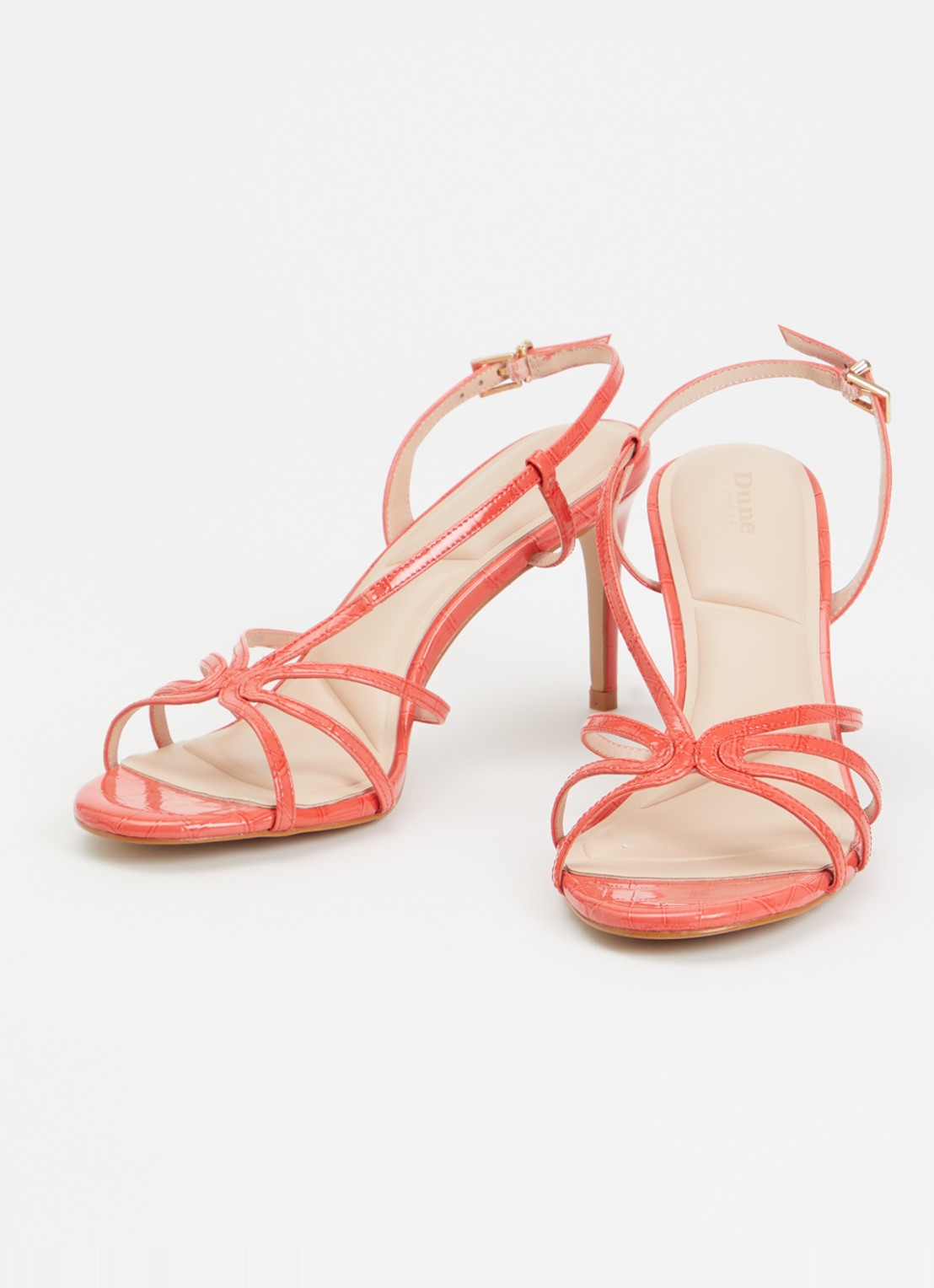 Dune London Morning sandalette van leer met metallic finish - detail koraalroze