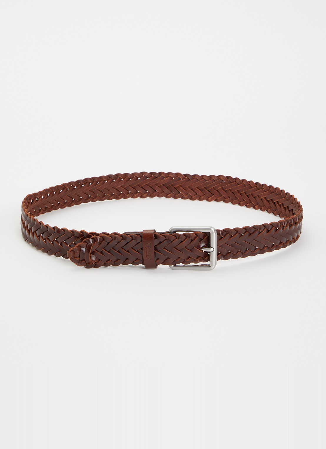 Dune London Oxlet riem van leer met gevlochten detail - voorkant cognac