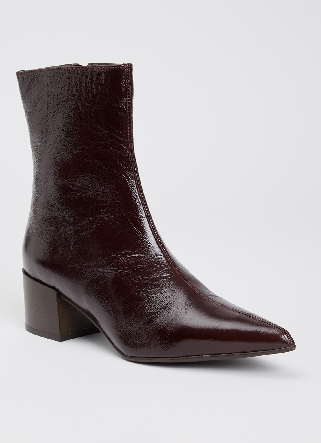 Dune London Pami enkellaarsje van leer - voorkant 2 aubergine