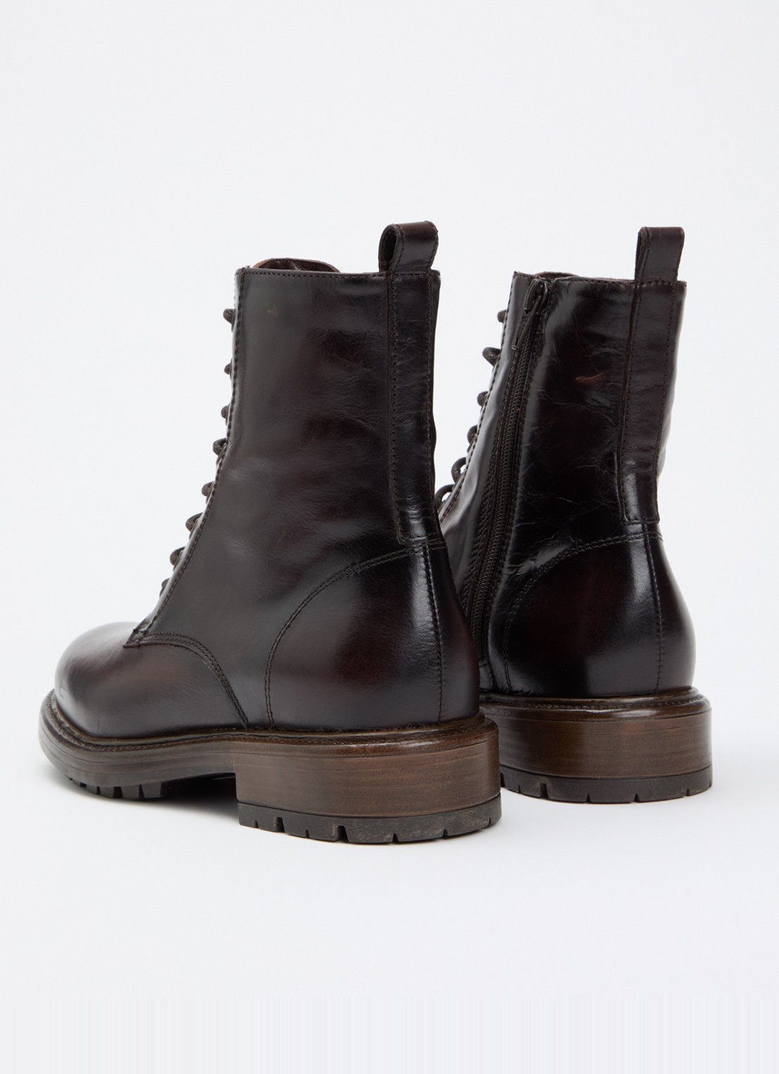 Dune London Patley biker boot van leer - achterkant donkerbruin