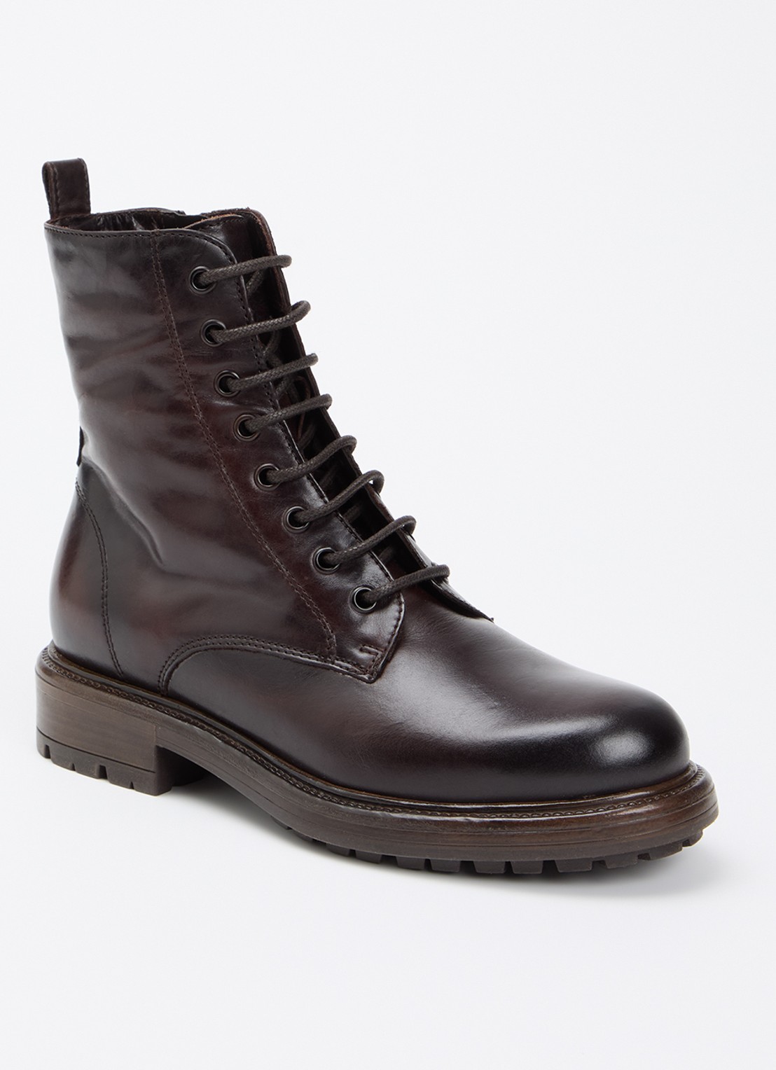 Dune London Patley biker boot van leer - voorkant 2 donkerbruin