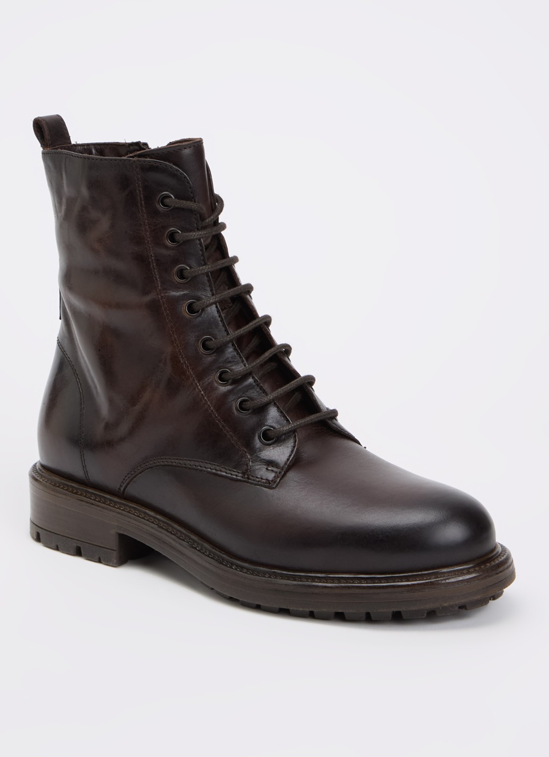 Dune London Patley biker boot van leer - voorkant bruin