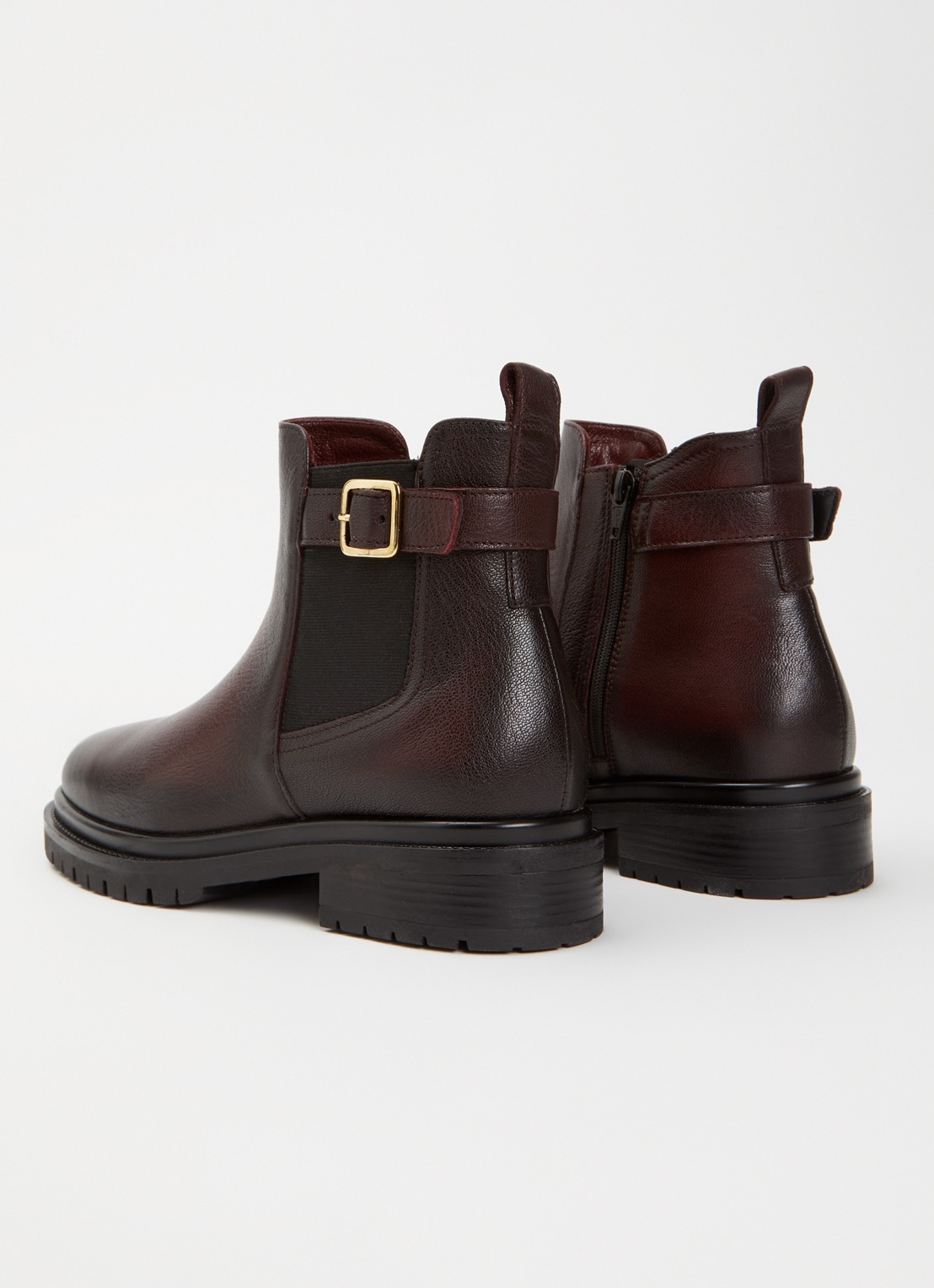 Dune London Paused chelsea boot van leer - achterkant donkerrood