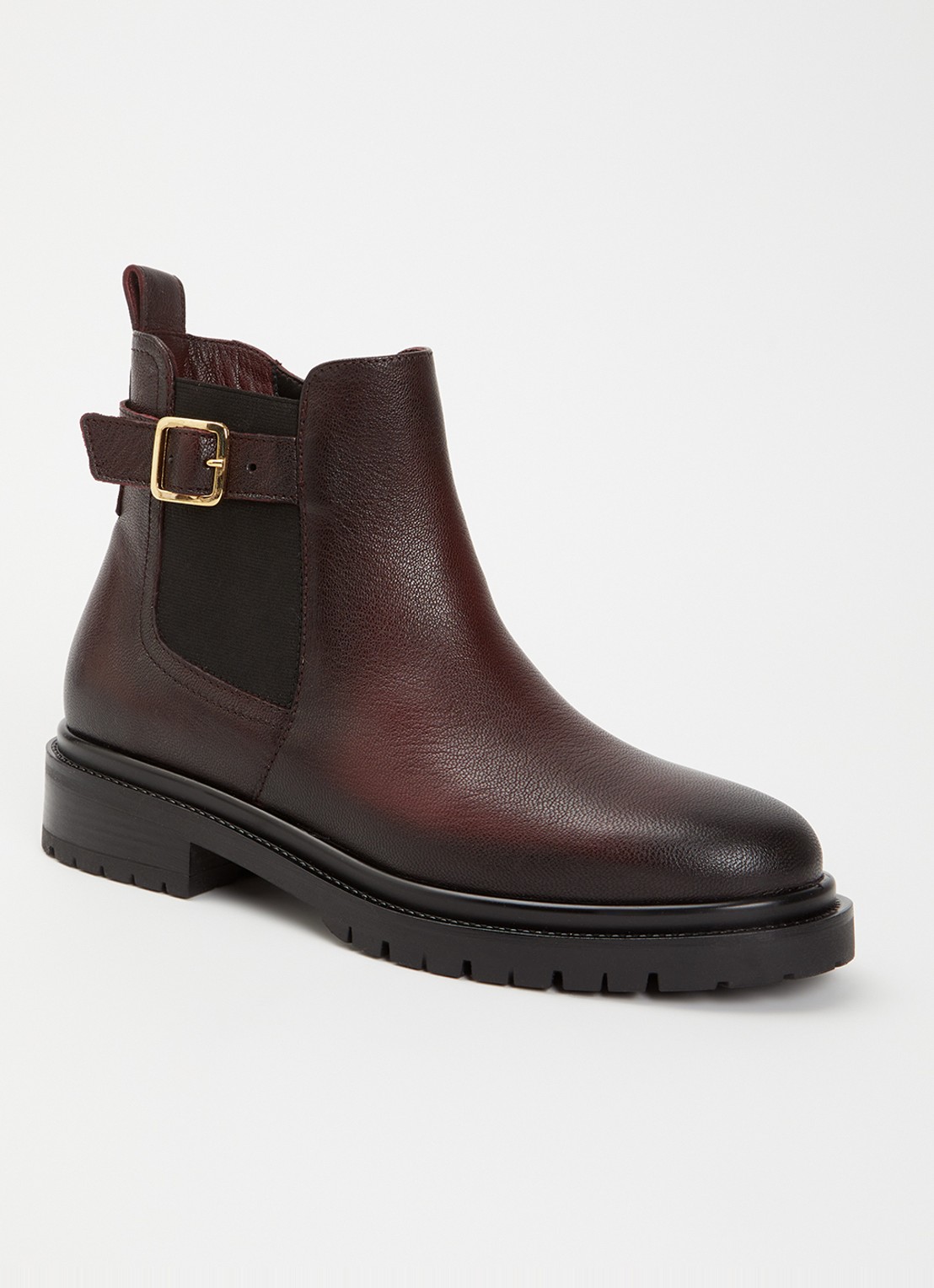 Dune London Paused chelsea boot van leer - voorkant 4 donkerrood