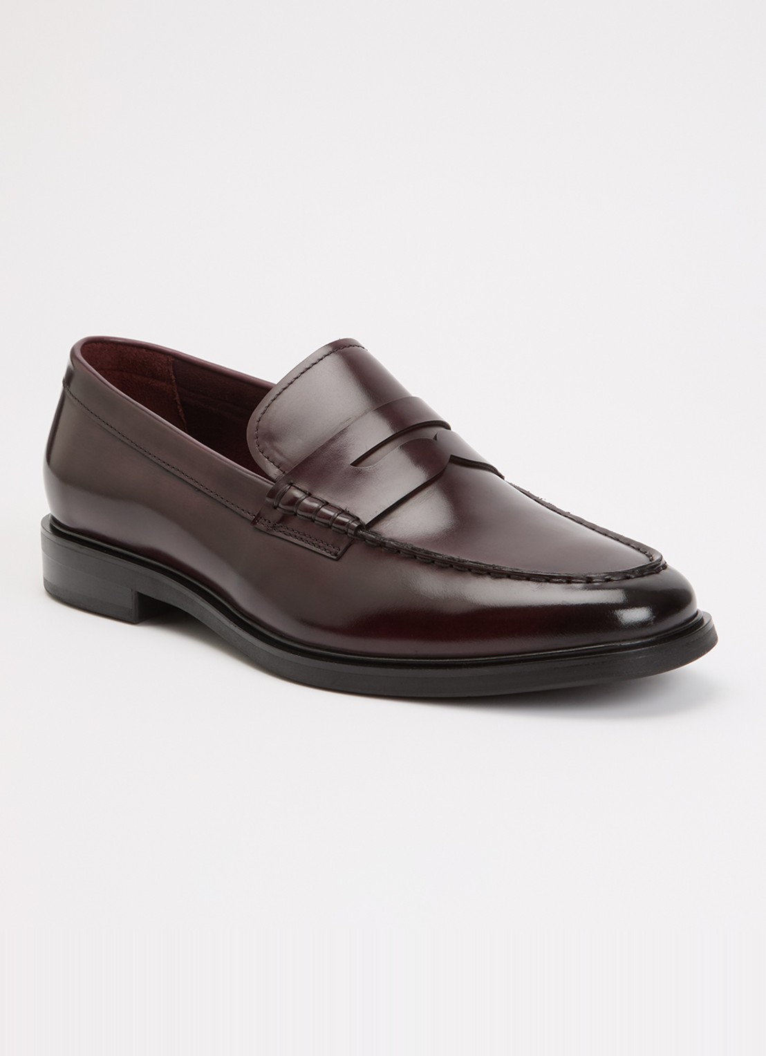 Dune London Sacha loafer van leer - voorkant bordeauxrood