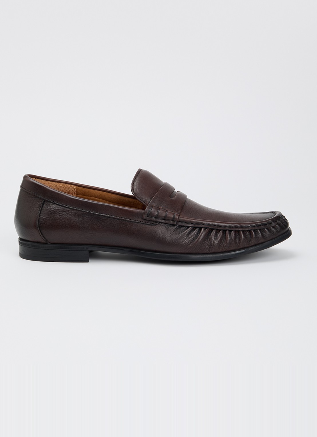 Dune London Sammi loafer van leer  - voorkant 5 donkerbruin