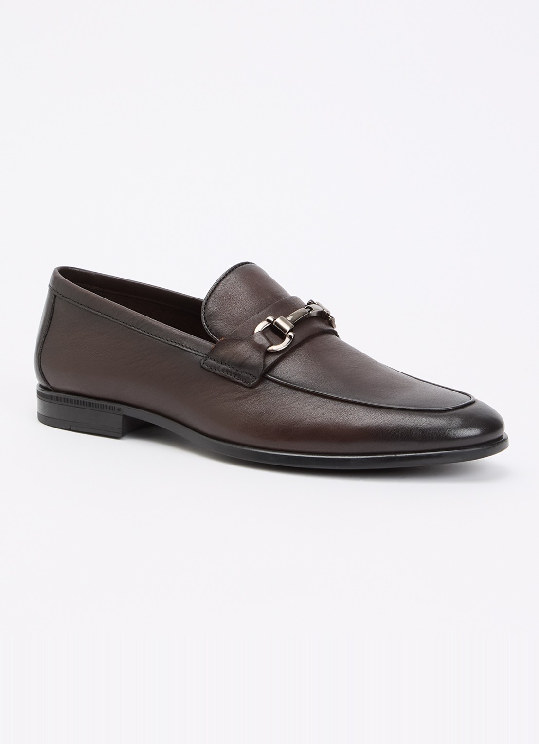 Dune London Seymore loafer van leer met horsebit - voorkant donkerbruin