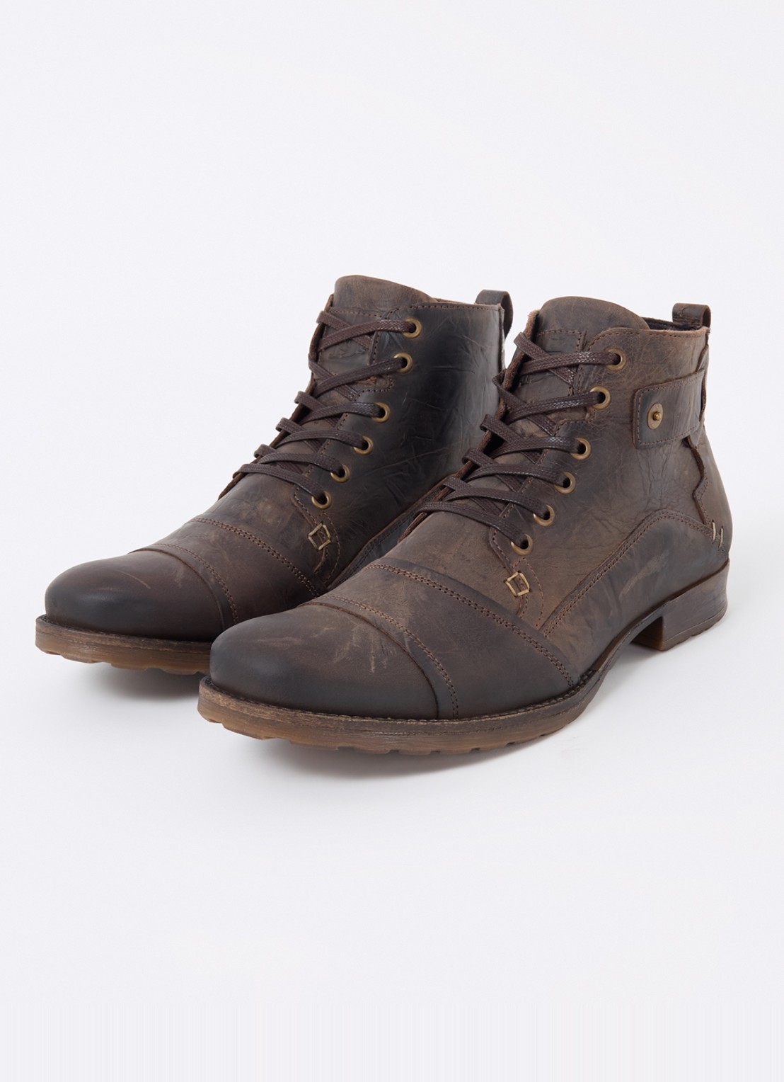 Dune London Simon veterboot van leer - detail donkerbruin