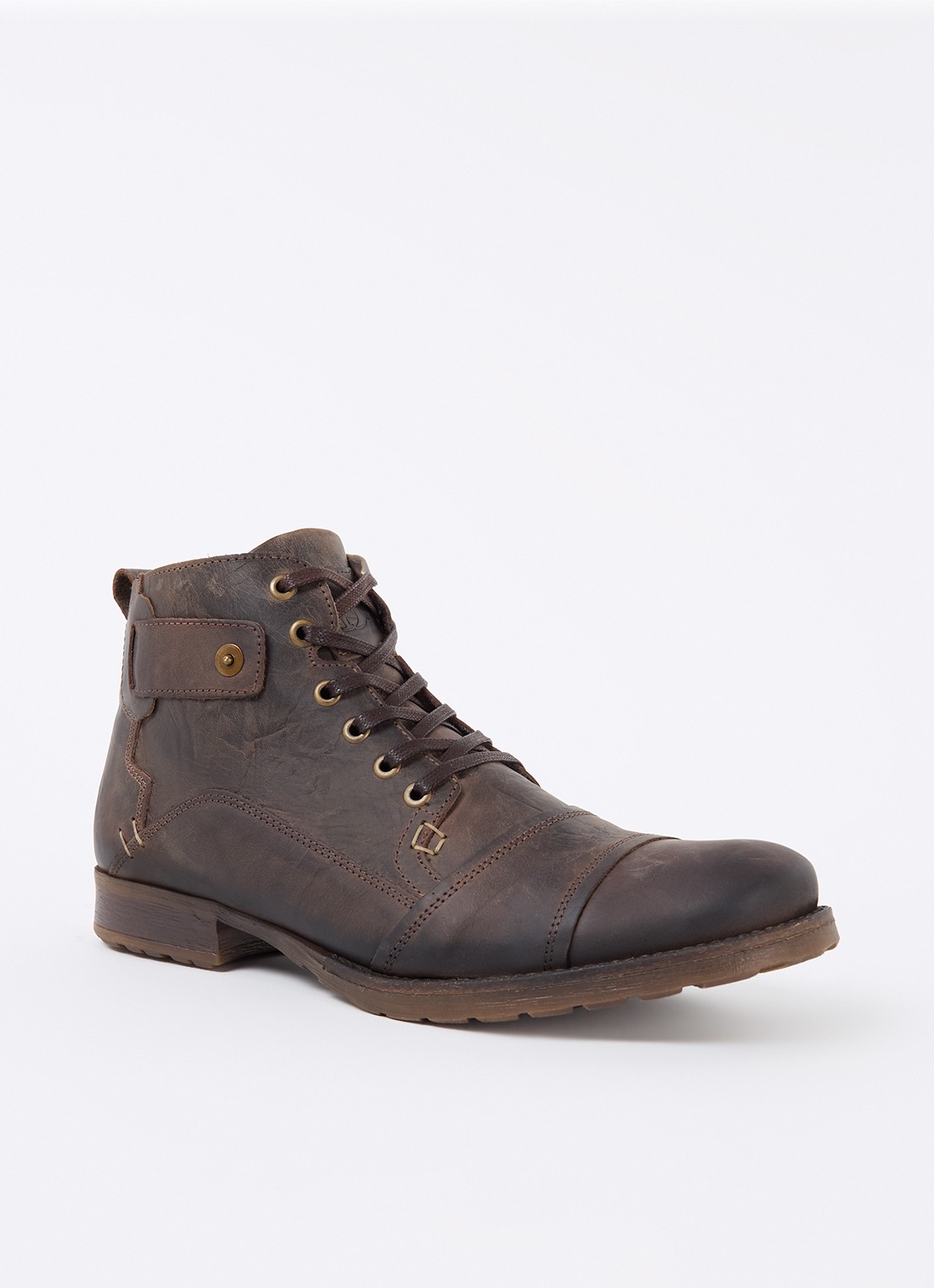 Dune London Simon veterboot van leer - voorkant 4 donkerbruin