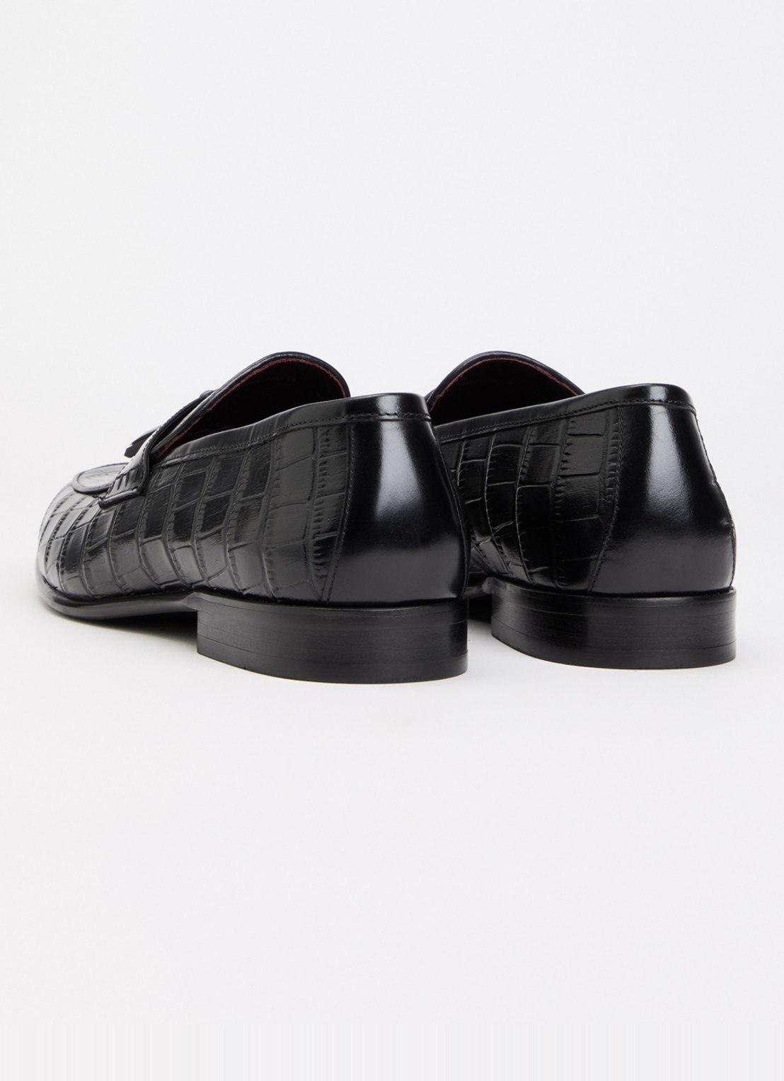Dune London Son loafer van leer met crocostructuur - achterkant zwart