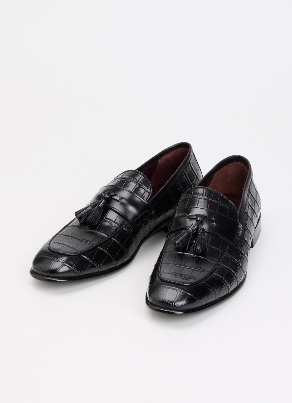 Dune London Son loafer van leer met crocostructuur - detail 2 zwart