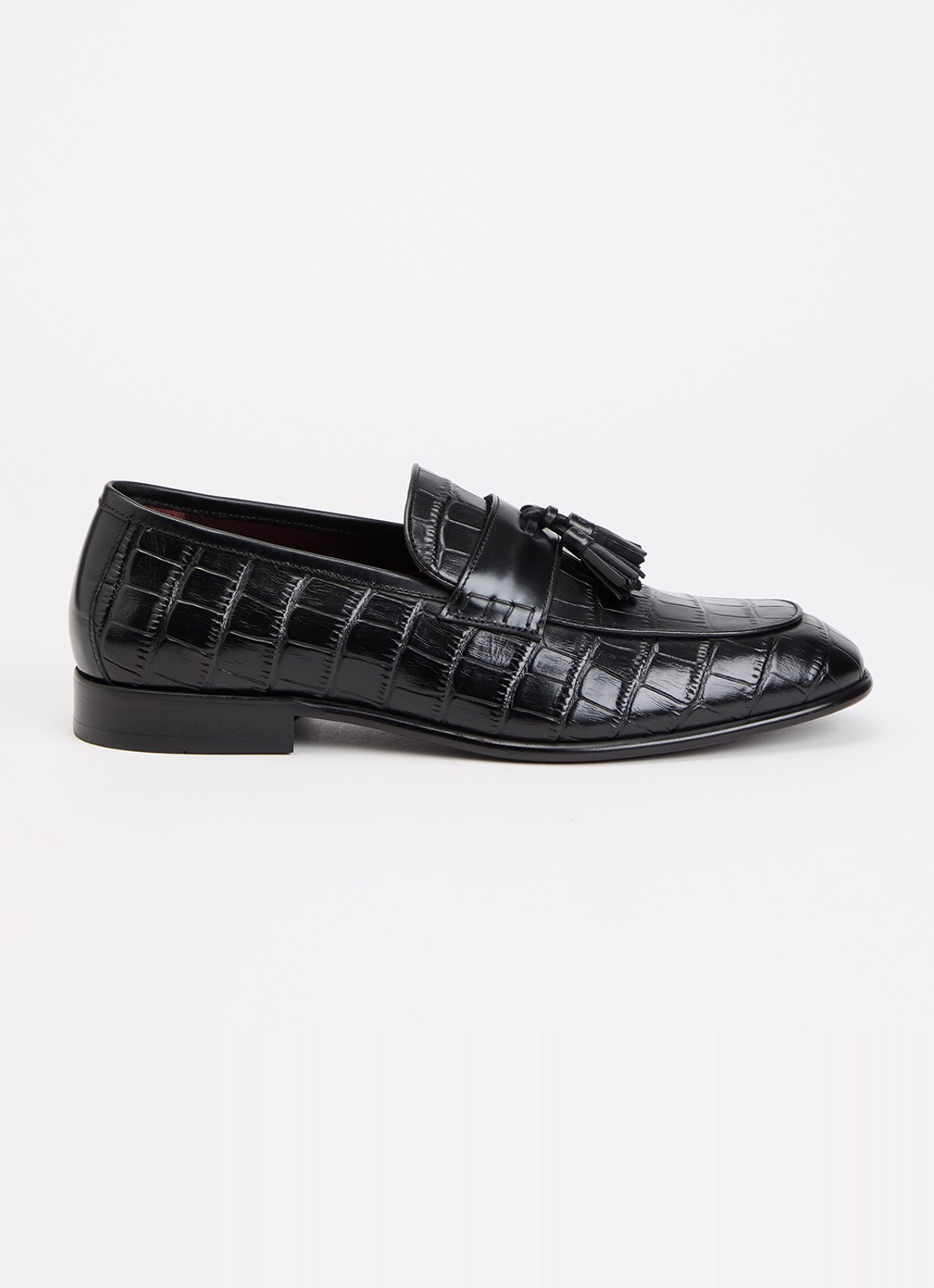 Dune London Son loafer van leer met crocostructuur - voorkant 5 zwart