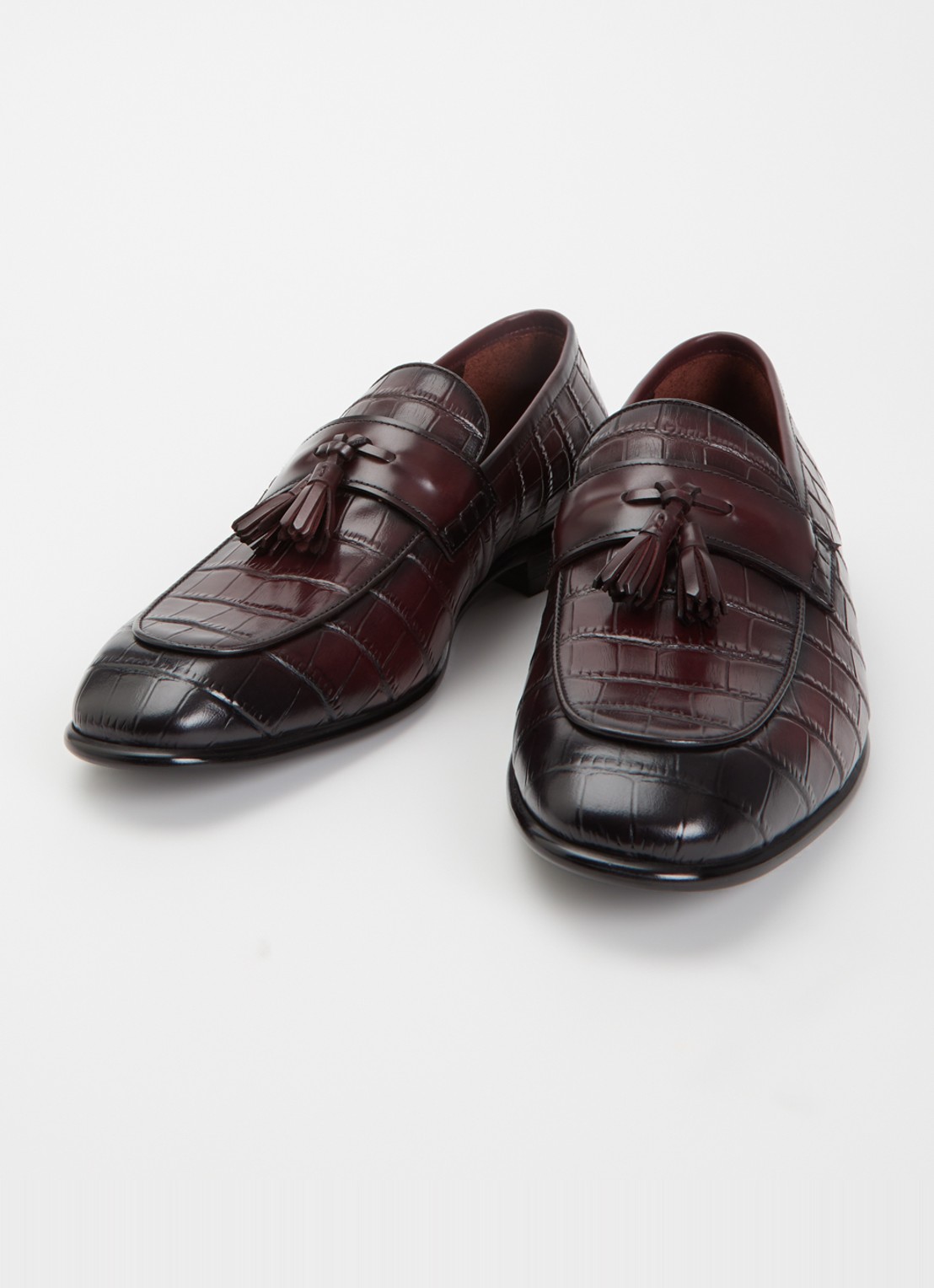 Dune London Son loafer van leer met crocostructuur - detail 3 bordeauxrood