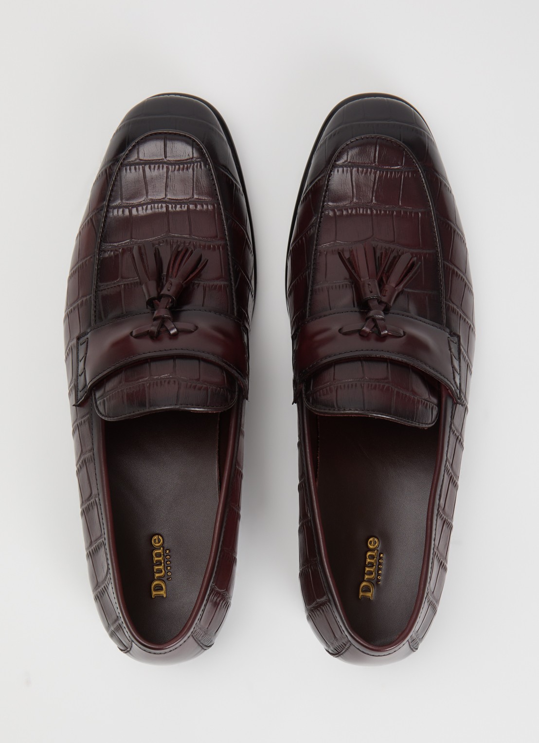 Dune London Son loafer van leer met crocostructuur - detail 4 bordeauxrood