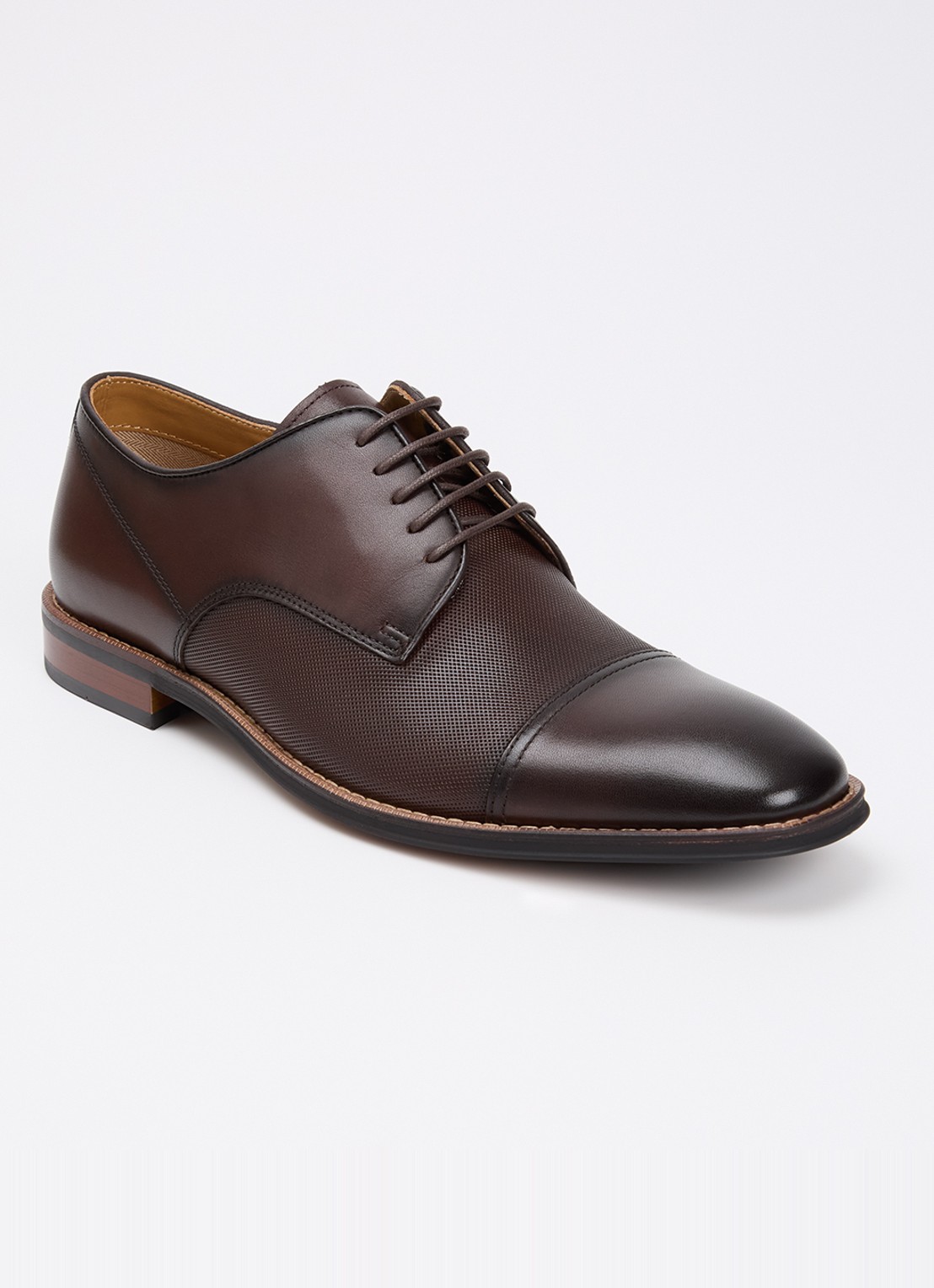 Dune London Stones veterschoen van leer - voorkant donkerbruin