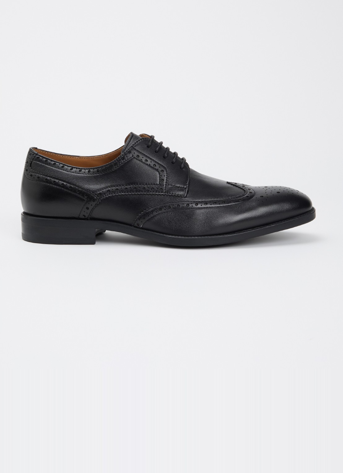Dune London Sunni Wide Fit brogue van leer  - voorkant zwart