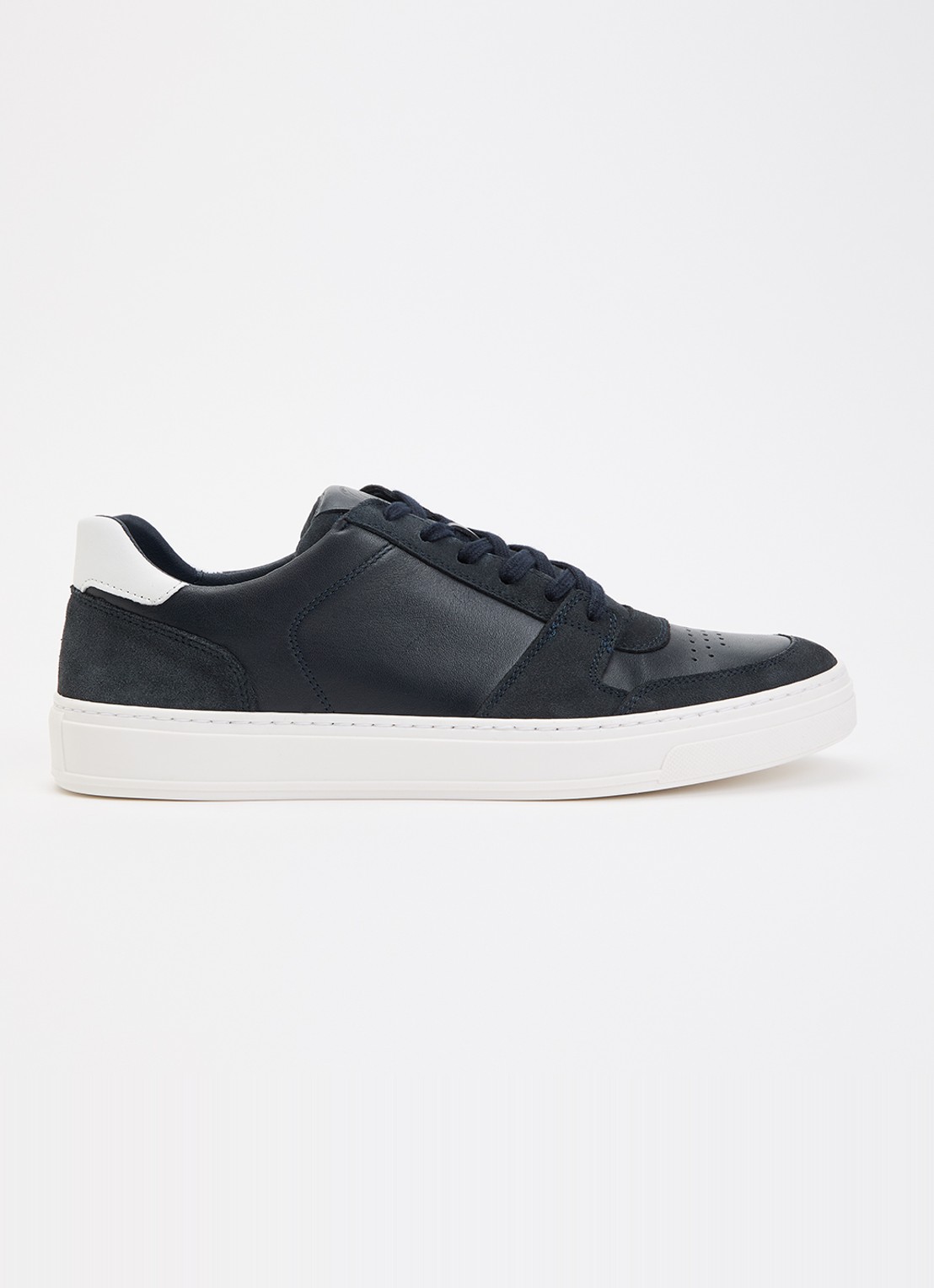 Dune London Tawly sneaker van leer met details van suède - voorkant 5 donkerblauw