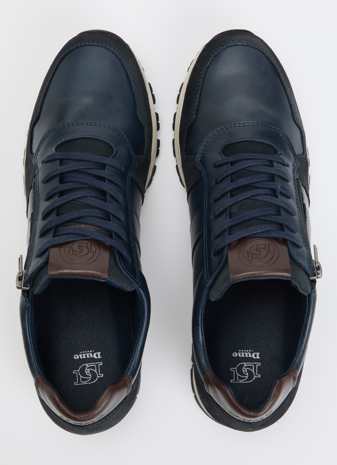 Dune London Thame sneaker van leer met ritsdetail  - detail 3 donkerblauw