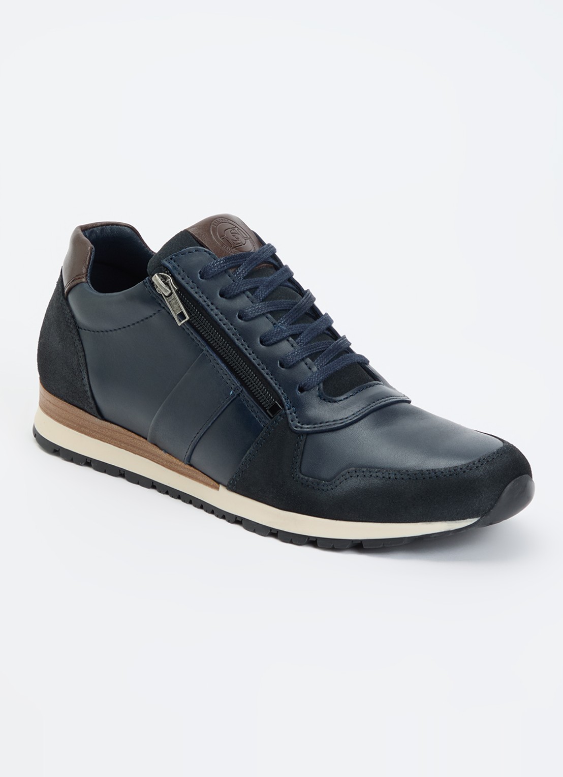 Dune London Thame sneaker van leer met ritsdetail  - voorkant donkerblauw