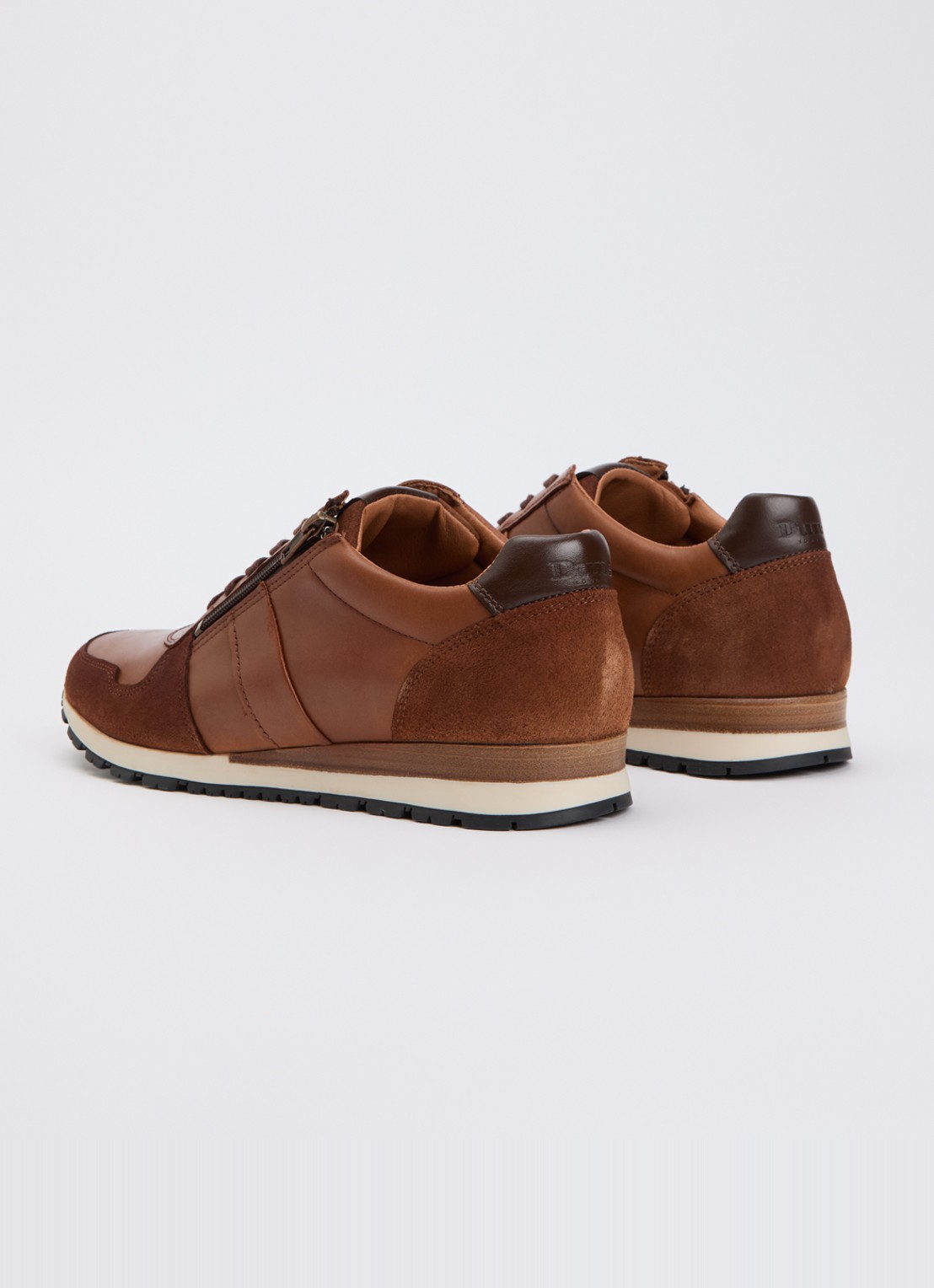 Dune London Thame sneaker van leer met ritsdetail  - achterkant 5 bruin