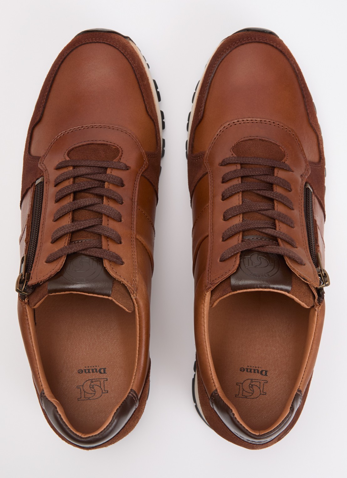 Dune London Thame sneaker van leer met ritsdetail  - detail 3 bruin