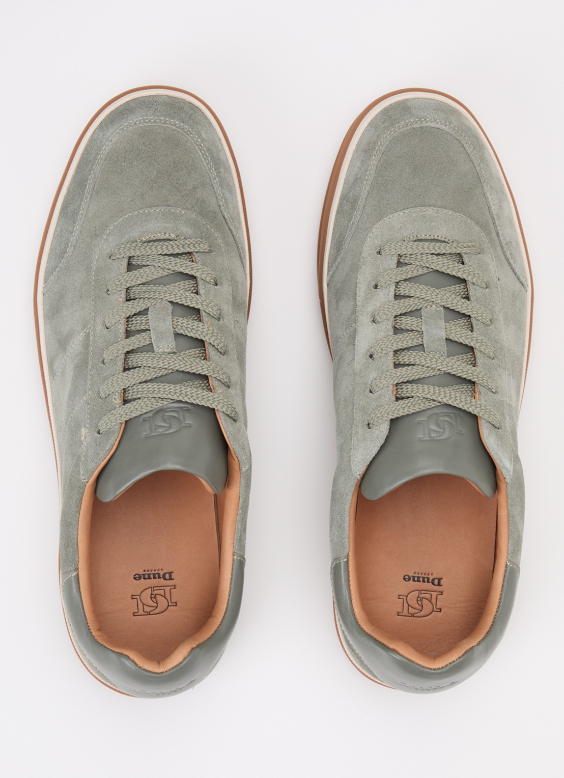 Dune London Tony sneaker van suède - detail 3 olijfgroen
