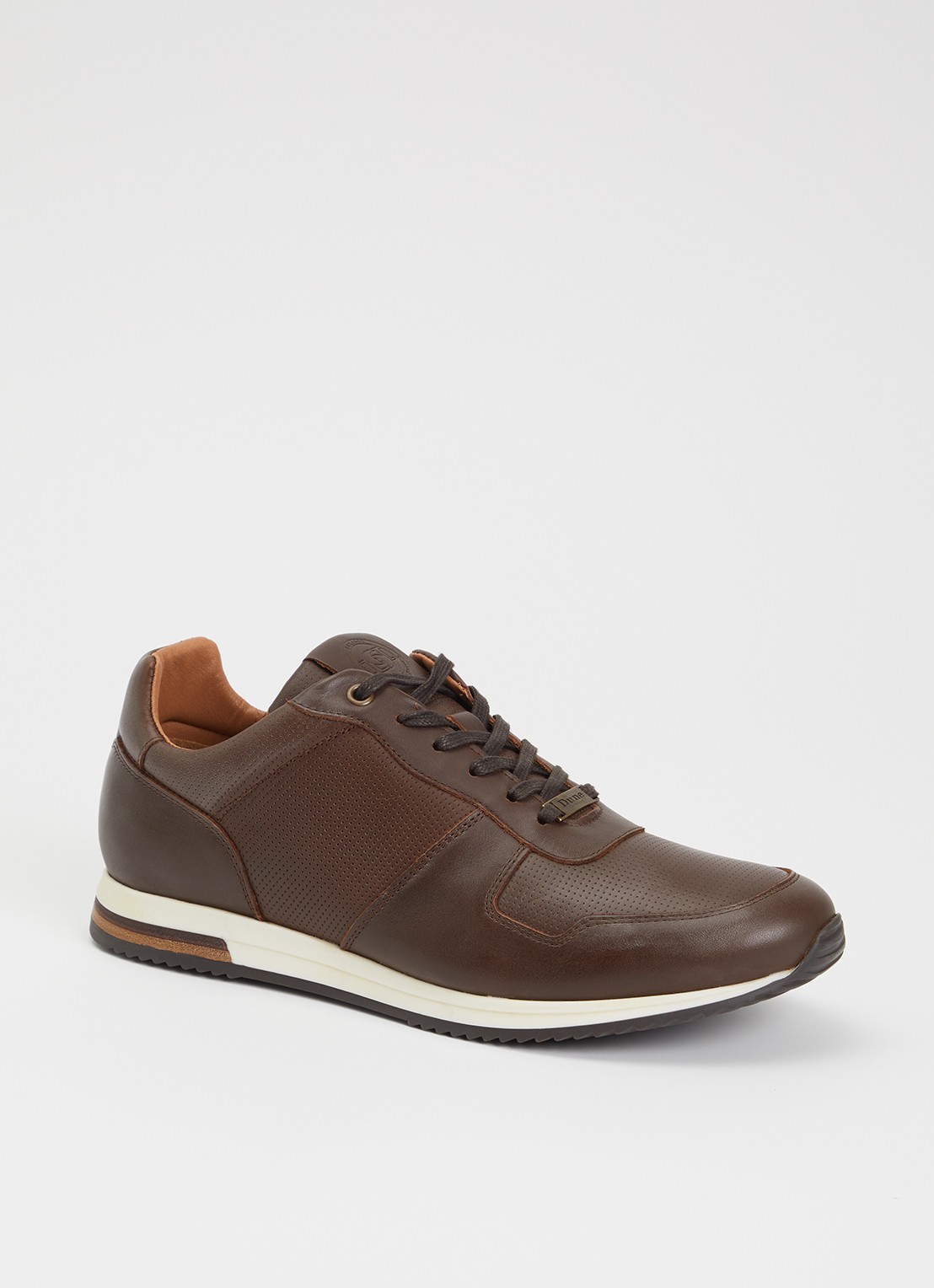 Dune London Trilogy sneaker van leer - voorkant 2 donkerbruin