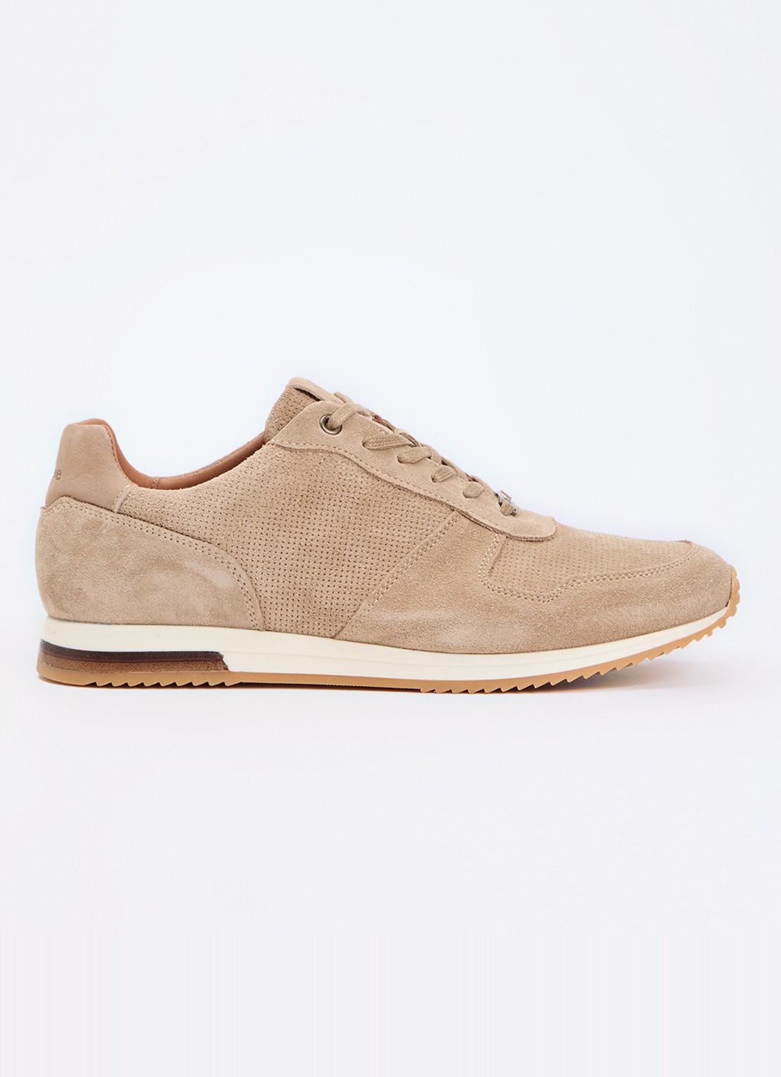 Dune London Trilogy sneaker van leer - voorkant 2 zand