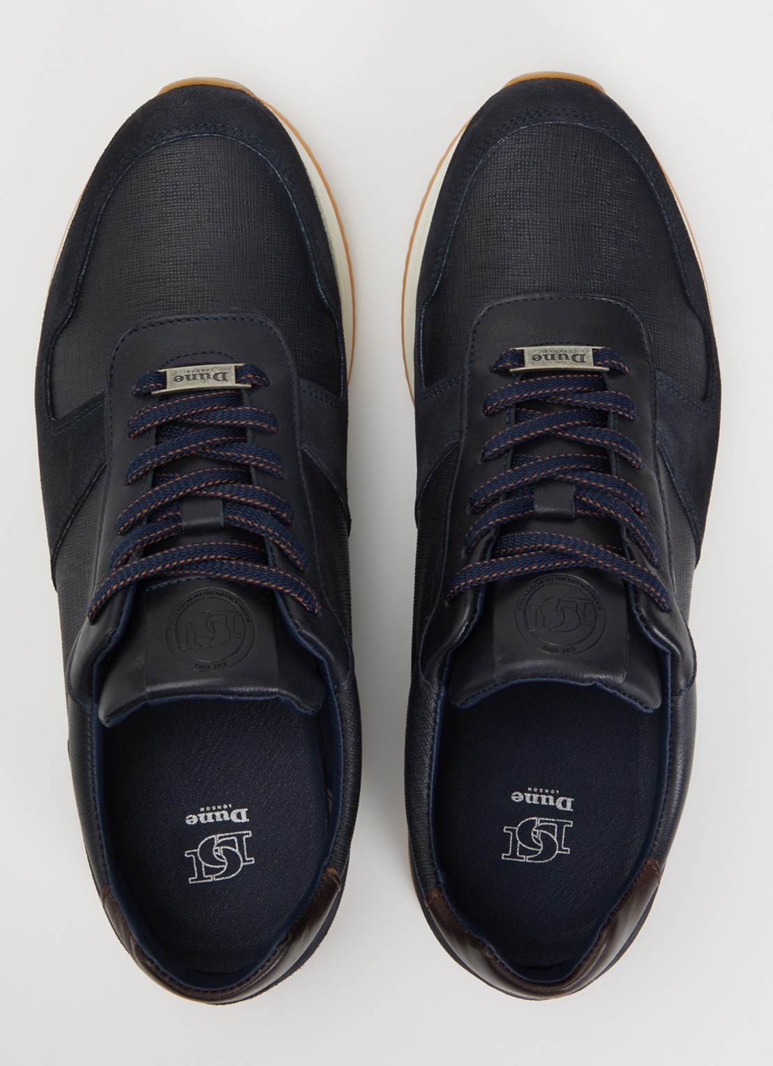 Dune London Trusting sneaker van leer met details van suède  - detail 2 donkerblauw