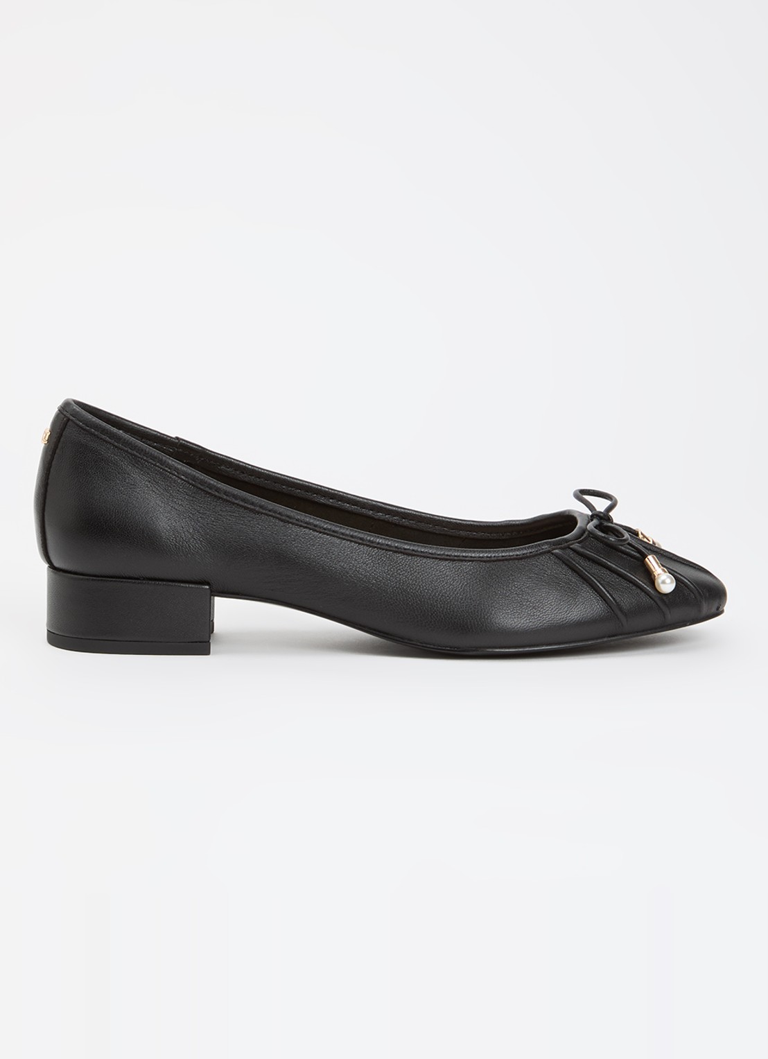 Dune London Wide Fit Amazing ballerina van leer - voorkant zwart