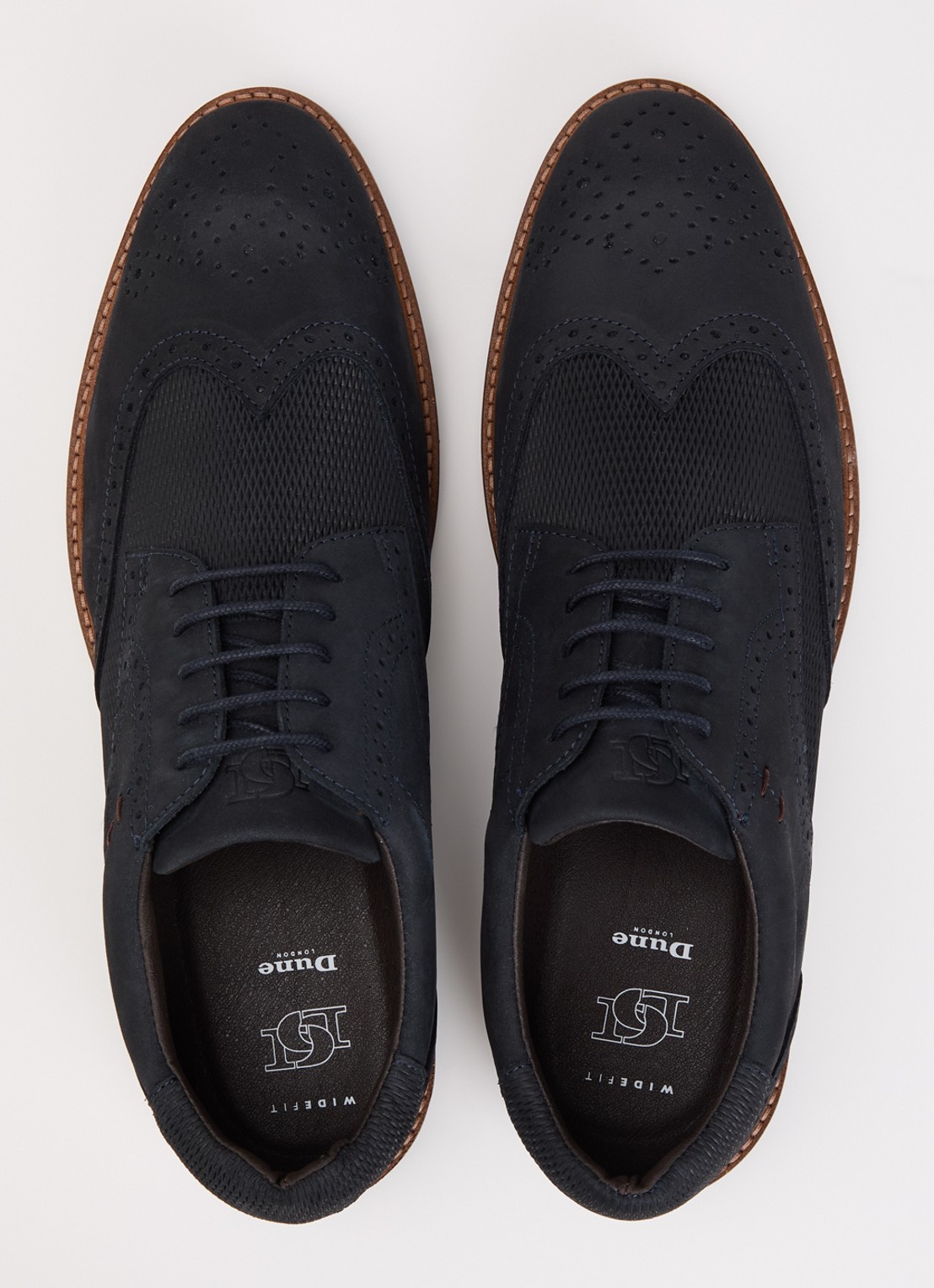 Dune London Wide Fit Barkings brogue van leer - detail 3 donkerblauw