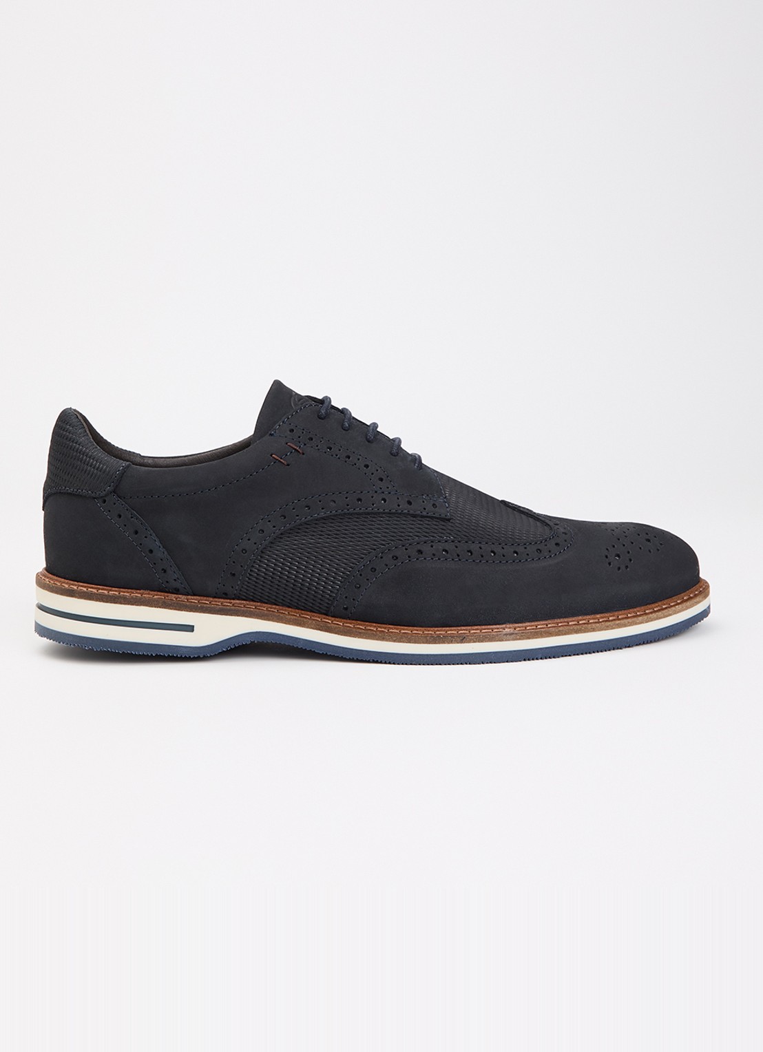 Dune London Wide Fit Barkings brogue van leer - voorkant donkerblauw
