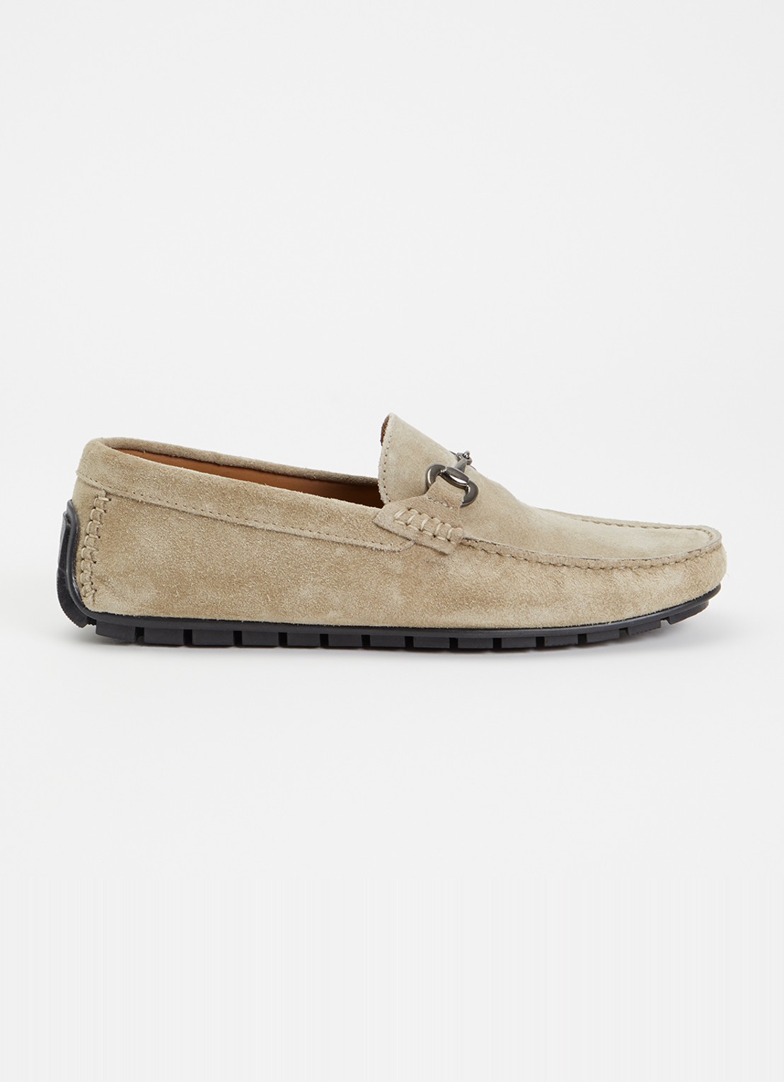 Dune London Wide Fit Brackon mocassin van suède - voorkant 5 taupe