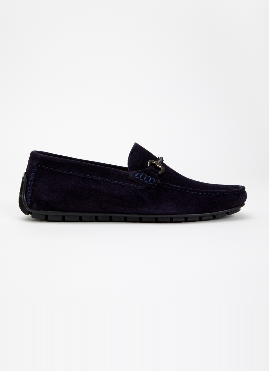 Dune London Wide Fit Brackon mocassin van suède - voorkant 2 donkerblauw