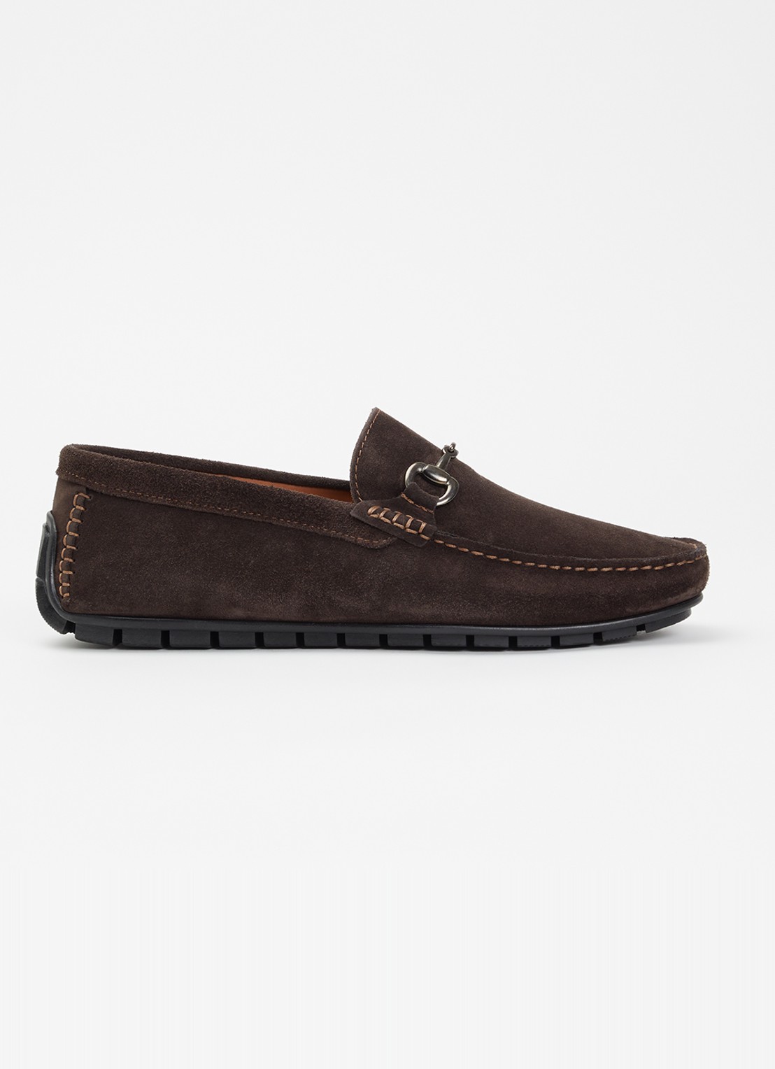 Dune London Wide Fit Brackon mocassin van suède - voorkant 5 donkerbruin