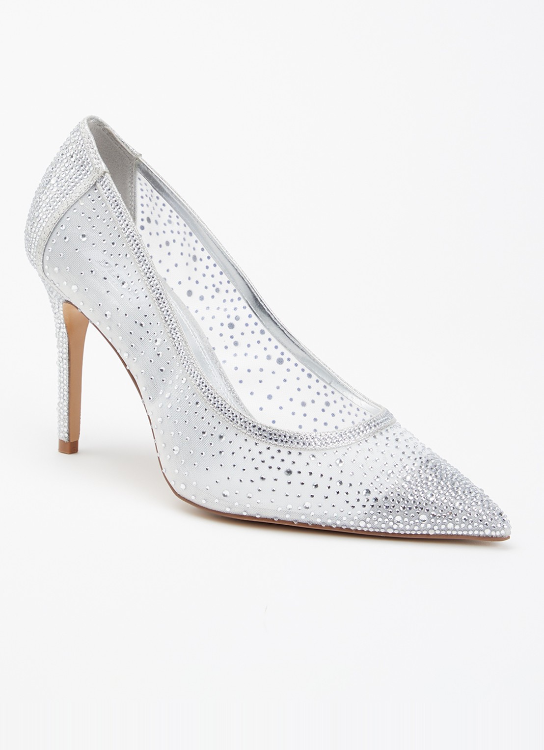 Dune London Wide Fit Brightest pump met strass - voorkant 5 zilver