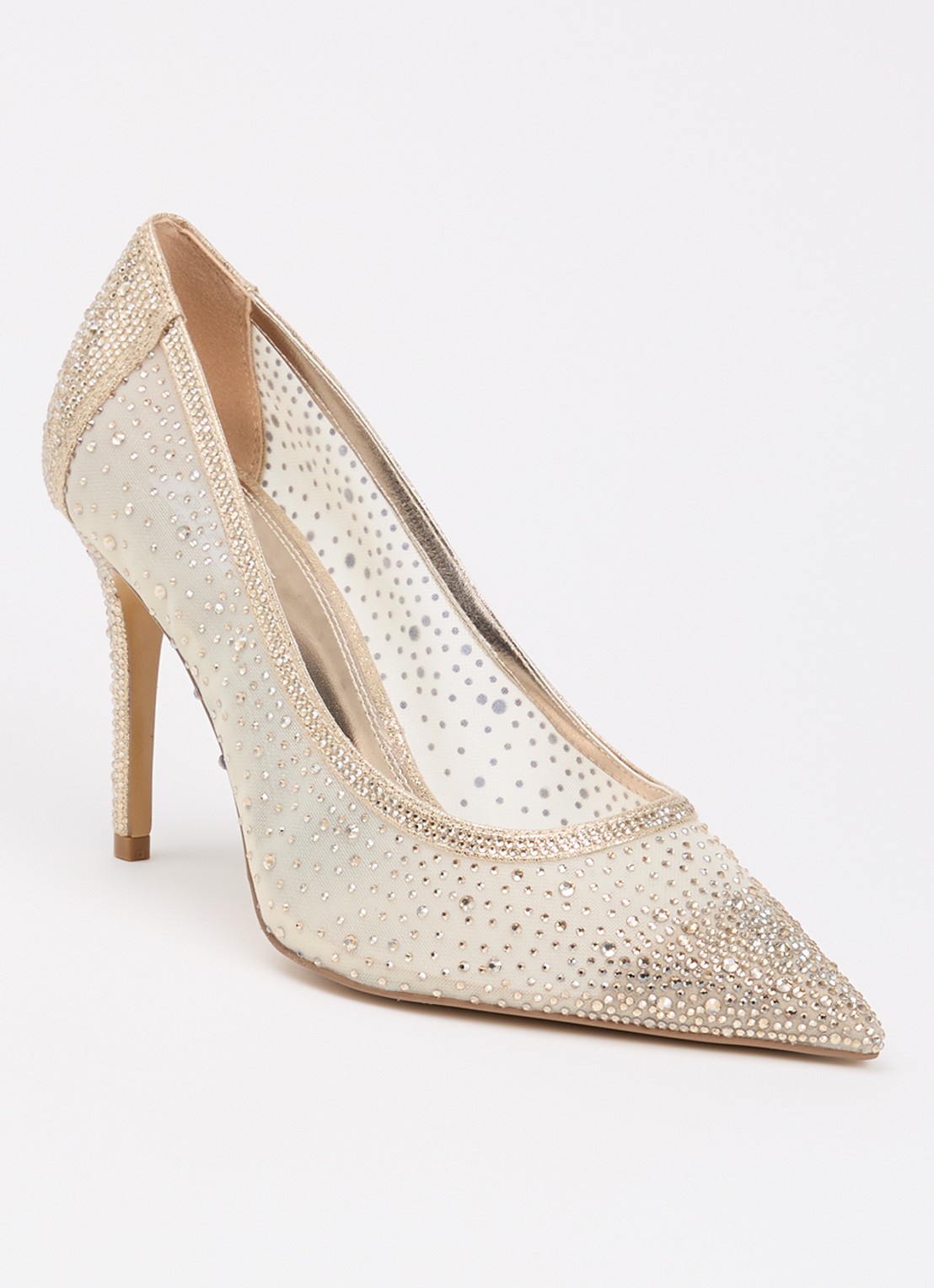 Dune London Wide Fit Brightest pump met strass - voorkant 5 goud