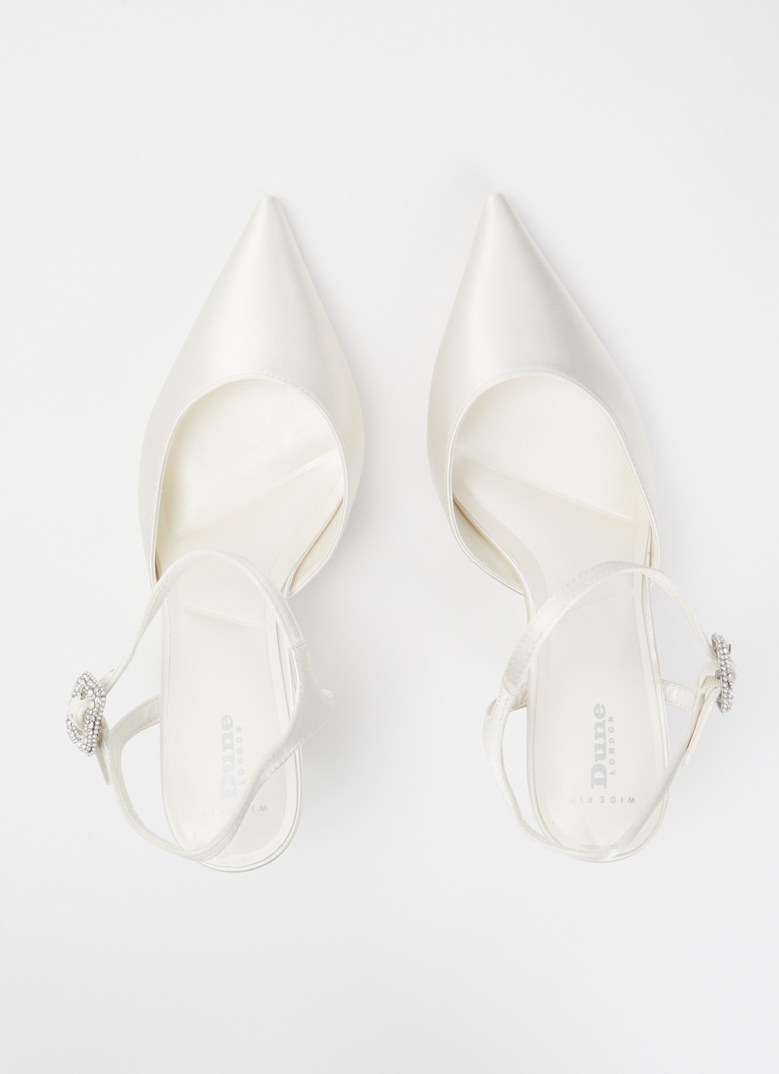 Dune London Wide Fit Celebrant slingback van satijn en gespdetail  - detail 3 ivoor