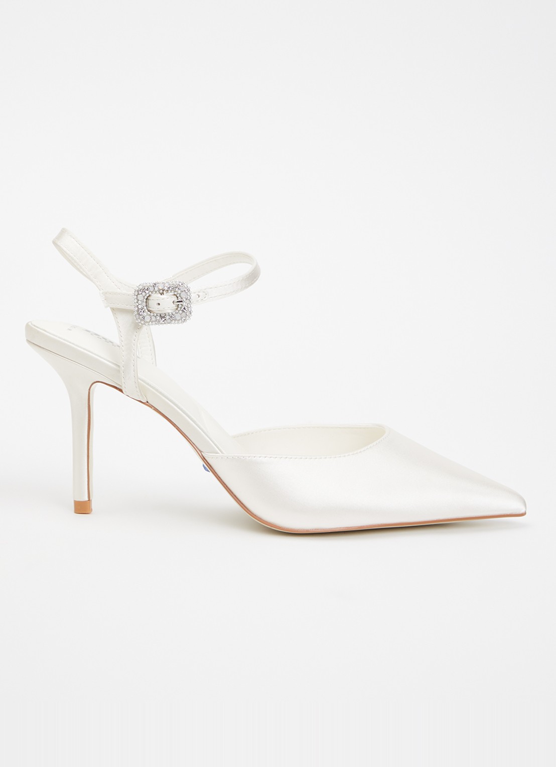 Dune London Wide Fit Celebrant slingback van satijn en gespdetail  - voorkant 5 ivoor